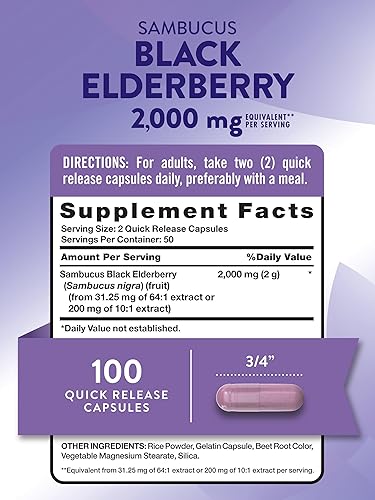 Vista 2 de Nature's Truth - Cápsulas de saúco negro de 1000 mg 100 unidades Extracto de Sambucus súper concentrado Sin OMG, sin gluten