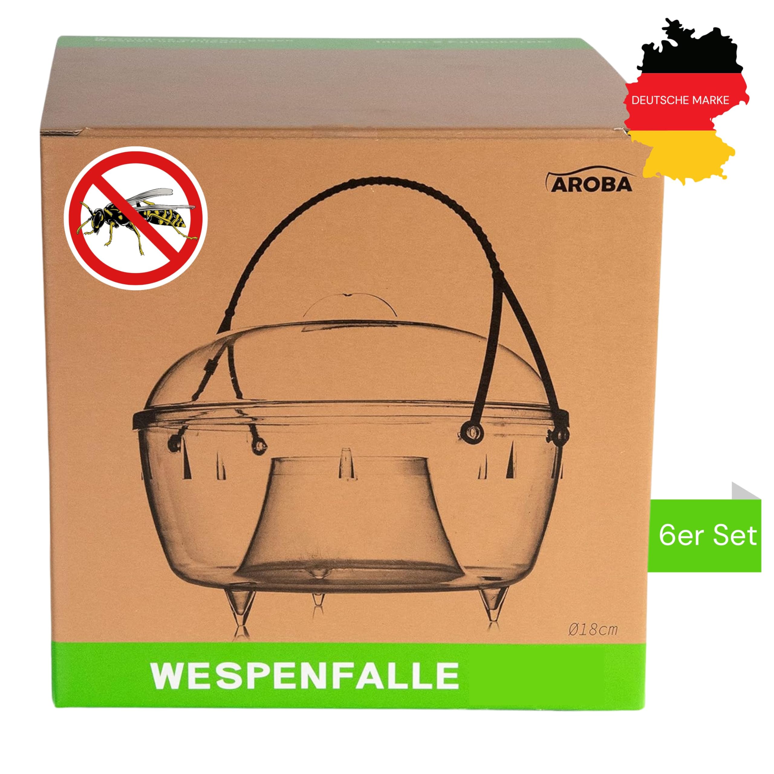 AROBA Set di 6 Grandi Trappole per Insetti Anti-Zanzare 18 cm - Efficace e Ecologico, Trappola per Mosche, Insetti e Zanzare per Giardino e Terrazza - Anti-Vespe