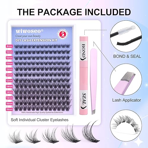 Miniatura 2 de Kit de extensión de pestañas para bricolaje, pestañas en racimo, 156 unidades, kit de extensión de pestañas individuales, volumen natural, kit de