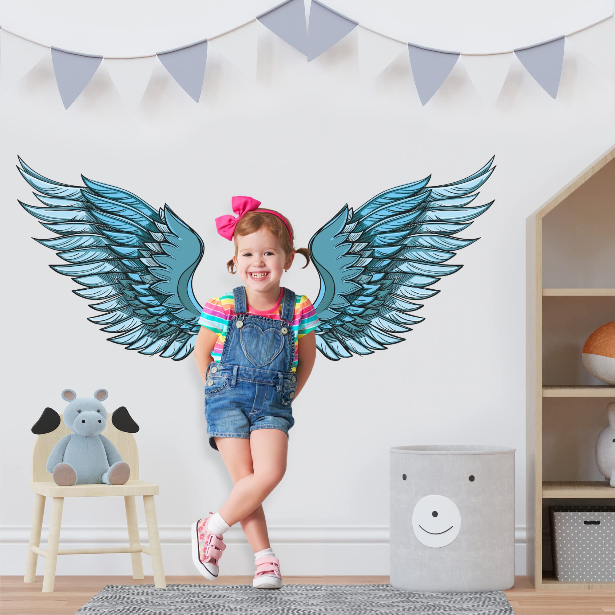 Removable Angel Wings Wall Decals – Colorful Flower & Wings Sticker For Kids Room