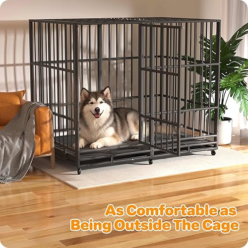 Miniatura 6 de 54 Inch Heavy Duty Dog Crate, Indestructible Escape-Proof Dog Kennel for High Anxiety Large Dogs, Strong Metal Pet Cage with Double Doors, Lockable