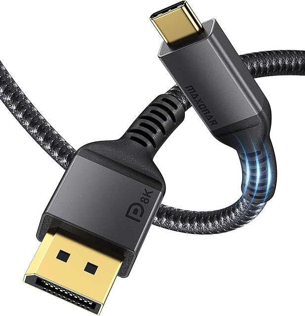 USB C to DisplayPort Cable 3M/10Ft Maxonar 8K@60Hz 4K@60Hz/144Hz/120Hz 5K@60Hz 2K@240Hz/165hz Thunderbolt 3 to DisplayPort Cable DP1.4 Adapter HDR10 for M1 MacBook Pro 2021, Mac mini [VESA Certified]
