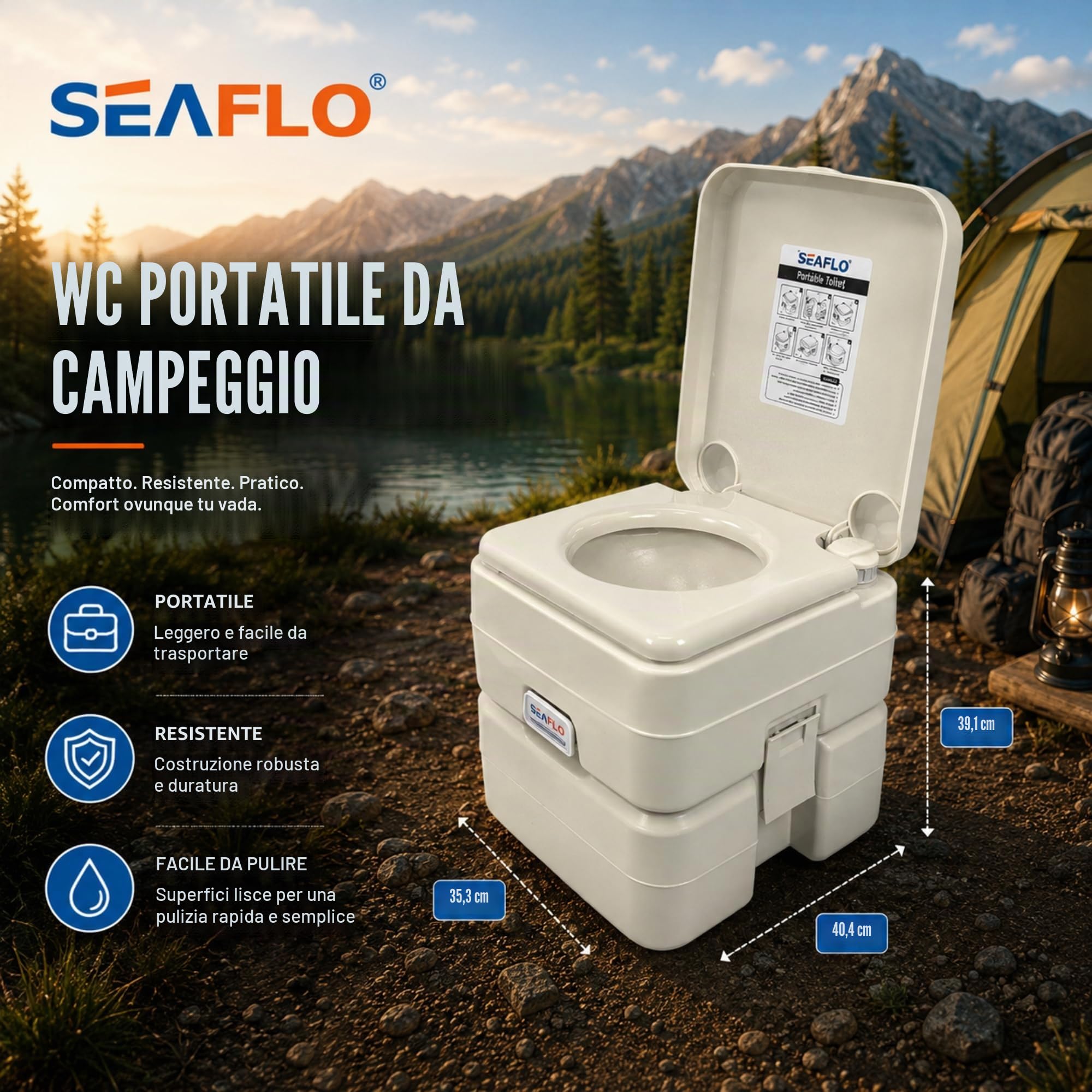 SEAFLO WC portatile per marina, camper, campeggio e barca (5,3 galloni)