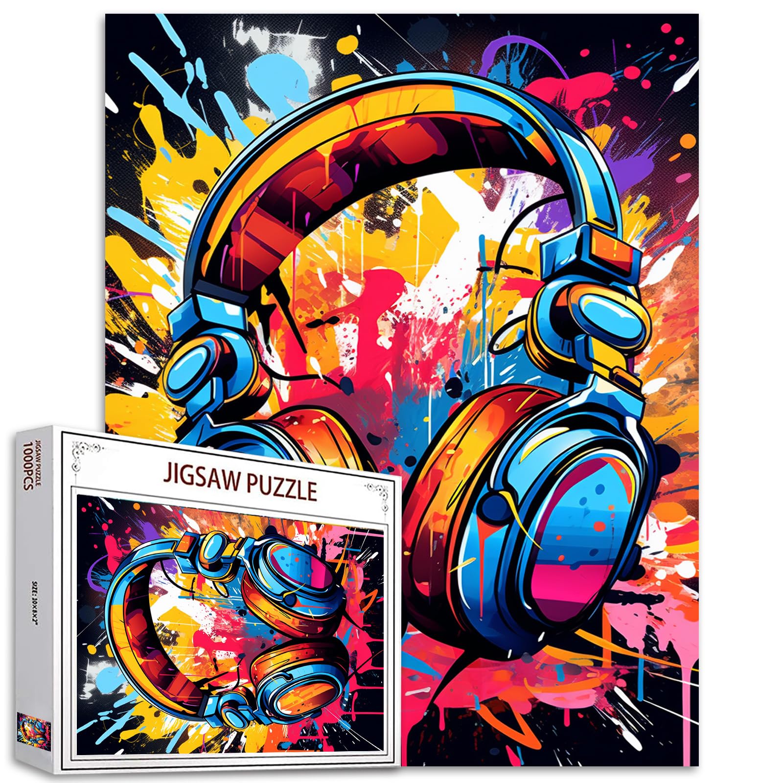 Headphone Art Jigsaw Puzzles for Adults 1000 Pieces,Retro Graffiti Gamer Jigsaw Puzzle 20 x 27 inches Colorful DIY Puzzles for Home Decoration Gifts,Family Challenging Puzzle Perfect for Game Nights