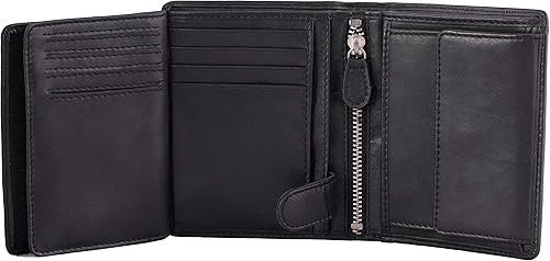 DiLoro Italia - Cartera de piel con tapa para hombre ranuras verticales y compartimento con cremallera bloqueo RFID napa negra 1809-BK