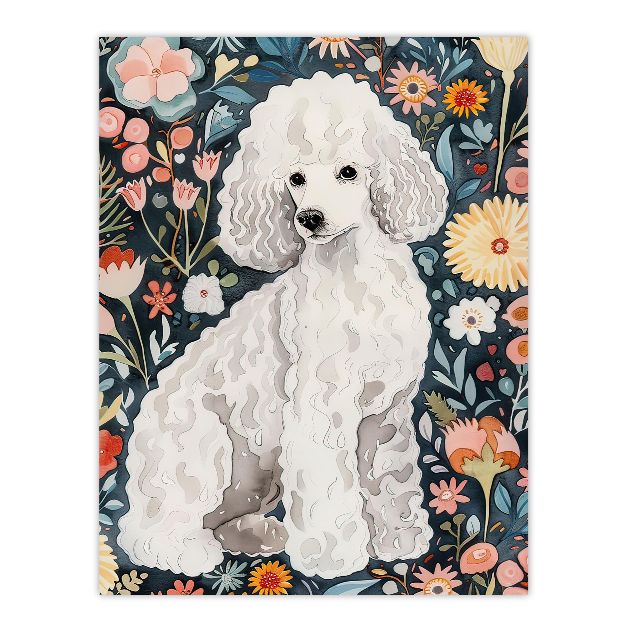 Artery8 Elegant Poodle Dog Lover Pet with Wildflowers Living Room Large Wall Art Poster Print Thick Paper 18X24 Inch