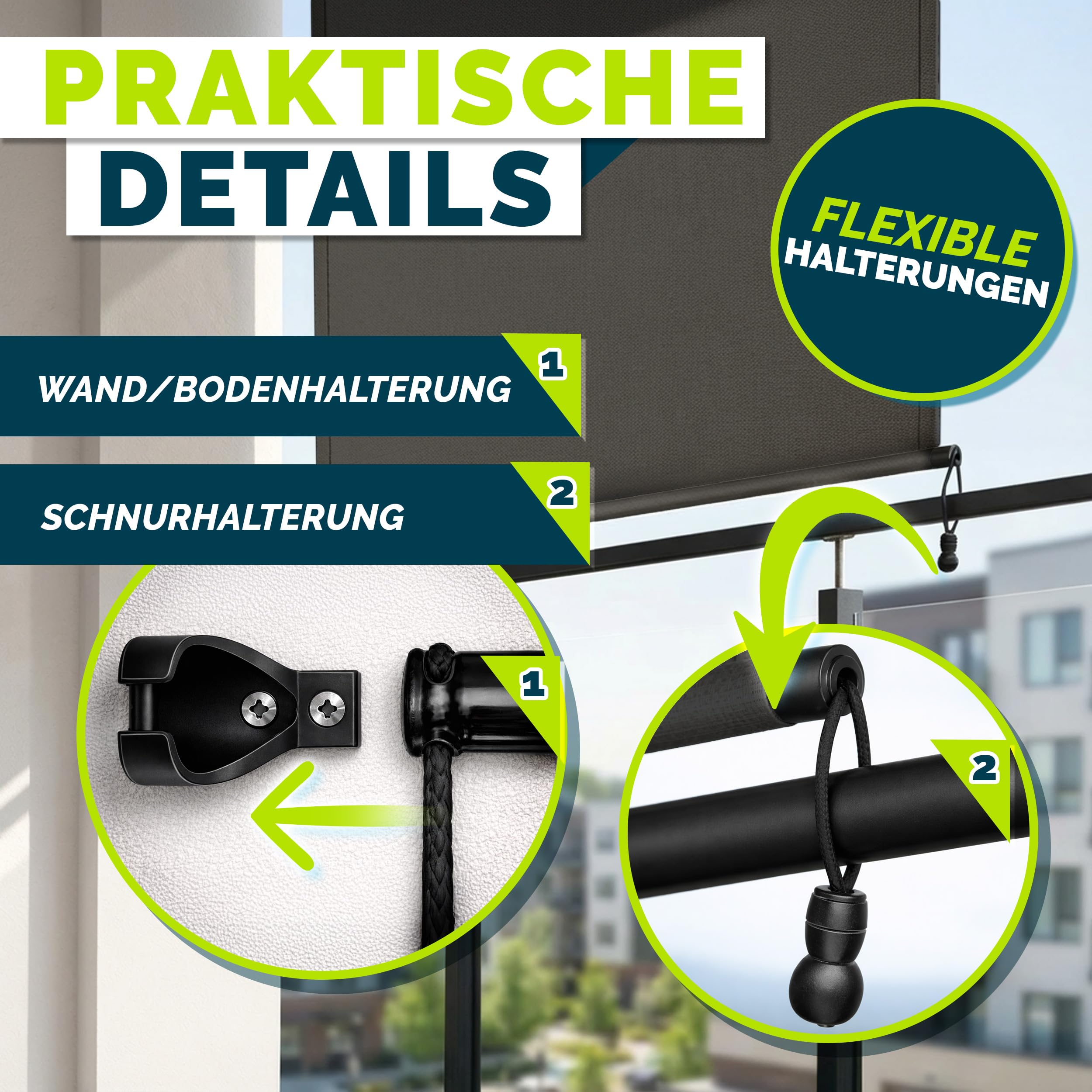tillvex® Senkrechtmarkise 200 x 250 cm für Außen- und Innenbereich mit Regencover | Außenrollo wasserfest mit Handkurbel für Balkon, Terrasse & Garten | Balkonrollo Sonnenschutz Sichtschutz Aluminium