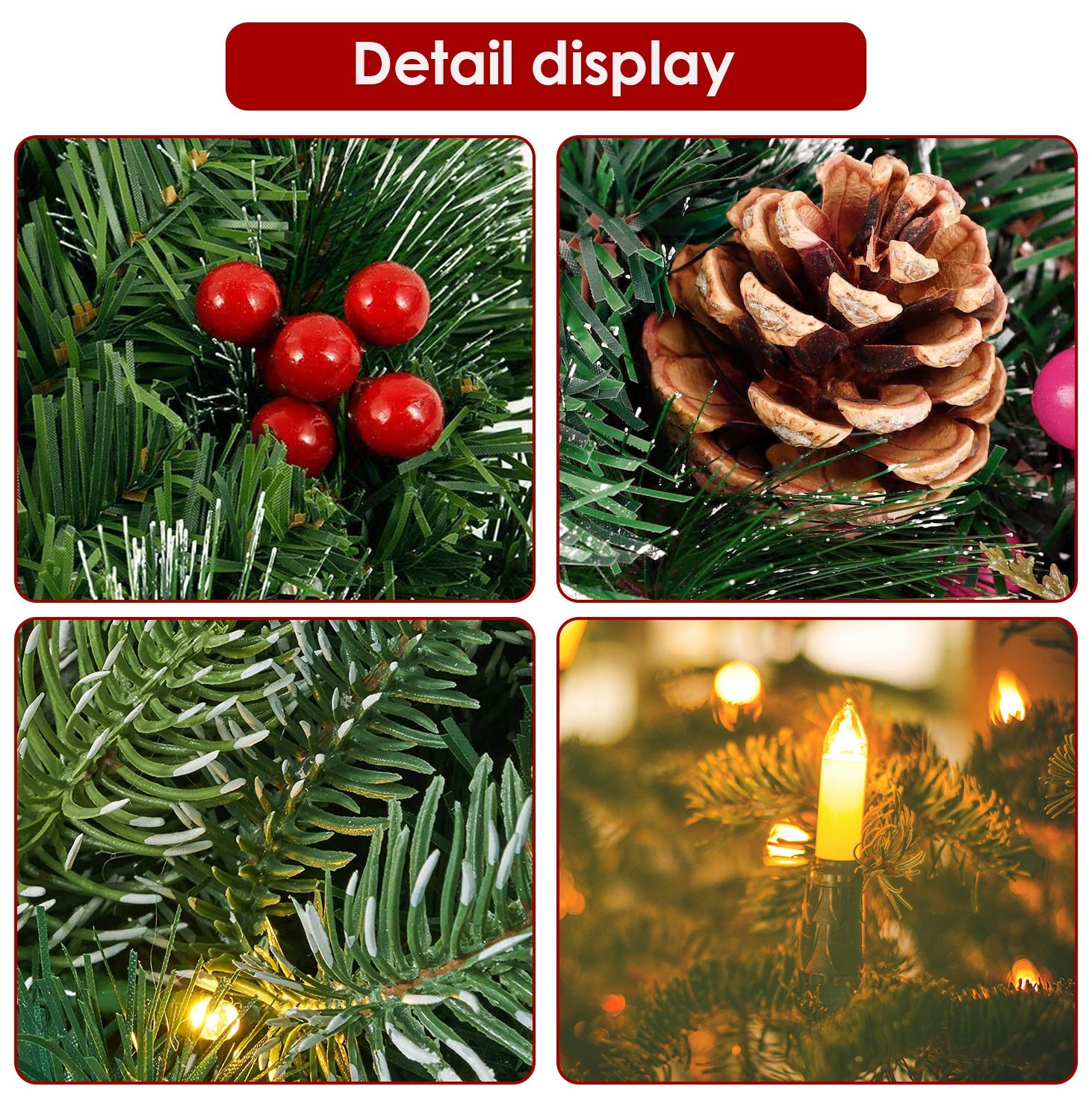 Corona de Navidad, flocada con Decoraciones Mixtas y 50 Luces LED, para Pared del hogar, Ventana, Escalera, decoración de Puerta, decoración de Invierno al Aire Libre (batería no incluida) (WM202103,