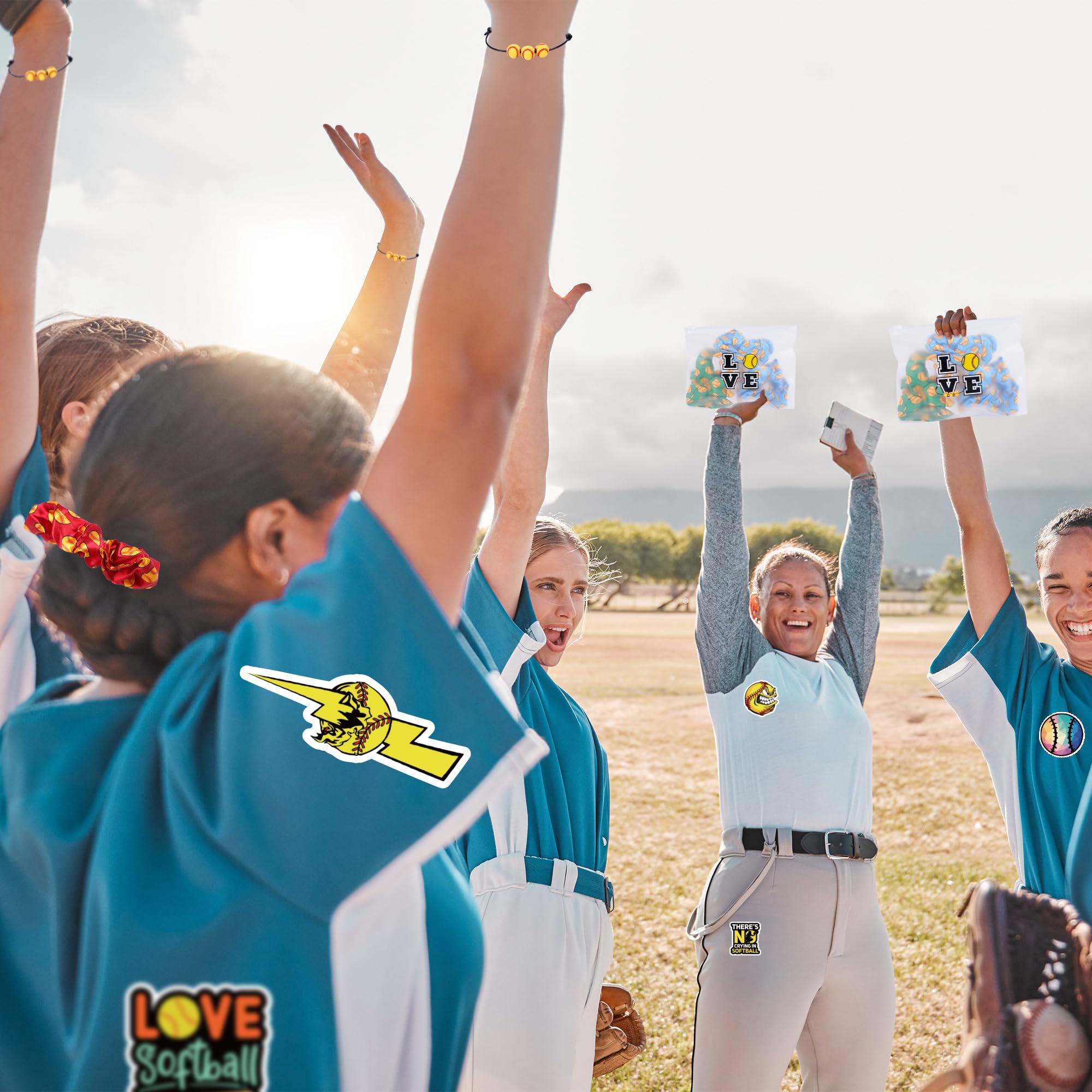 Kolewo4ever Softball Party Favors Set with Scrunchies, Bracelets, Cosmetic Bags and Stickers