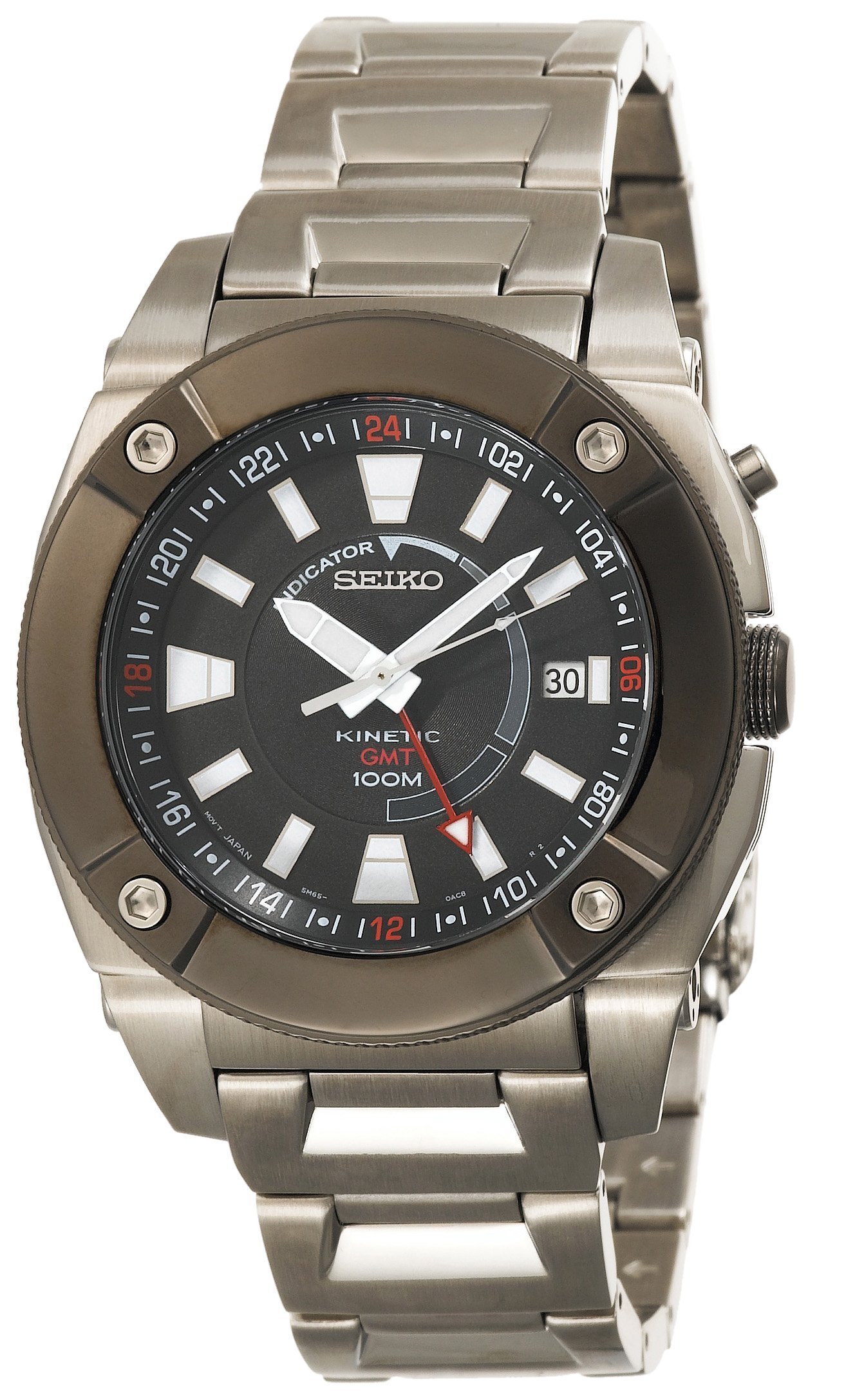 Seiko Men's SUN005 Kinetic GMT Silver-Tone Watch