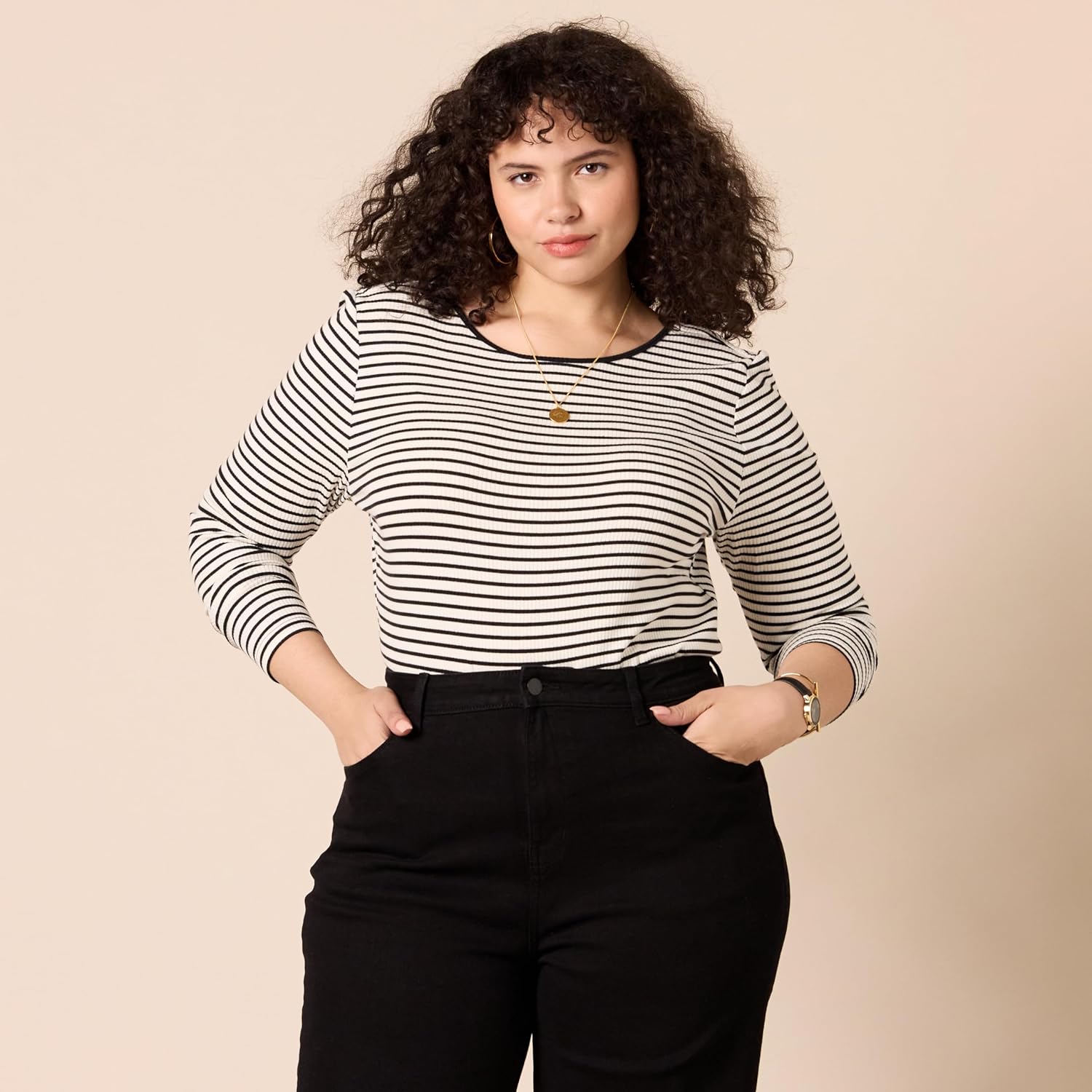 Amazon Essentials Women's Scoop Back Long Sleeve Slim-Fit Rib-Knit T-Shirt, Pack of 2 - Image 5