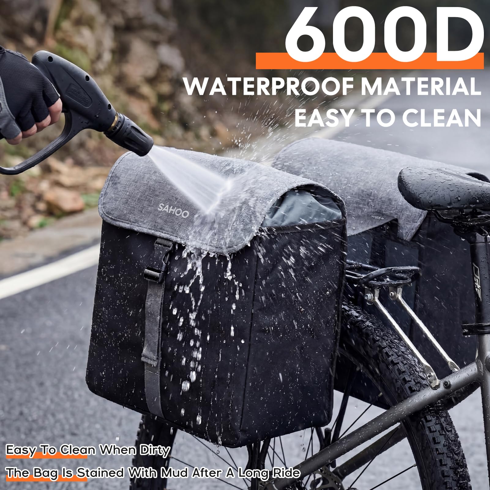 40L Sacoche Vélo Double, Sacoche Velo Porte-Bagage Arrière Étanche Grande Capacité avec Poignée de Transport Bandes Réfléchissantes Sacoche Porte Bagage Velo pour Vélo/VTT(36x17x34cm, Noir)