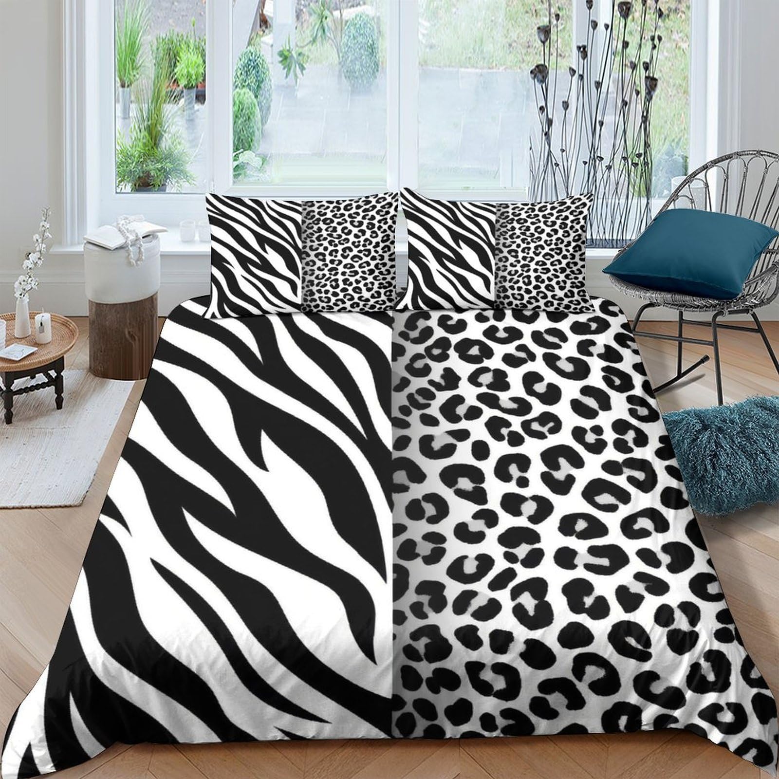 Ctjqhvkz Style-1 3D Printed Zebra Pattern Fitted Sheet Microfiber Soft Black White Leopard Mattress Cover For Bedroom Guest Room Modern Decor Single（135X200cm）