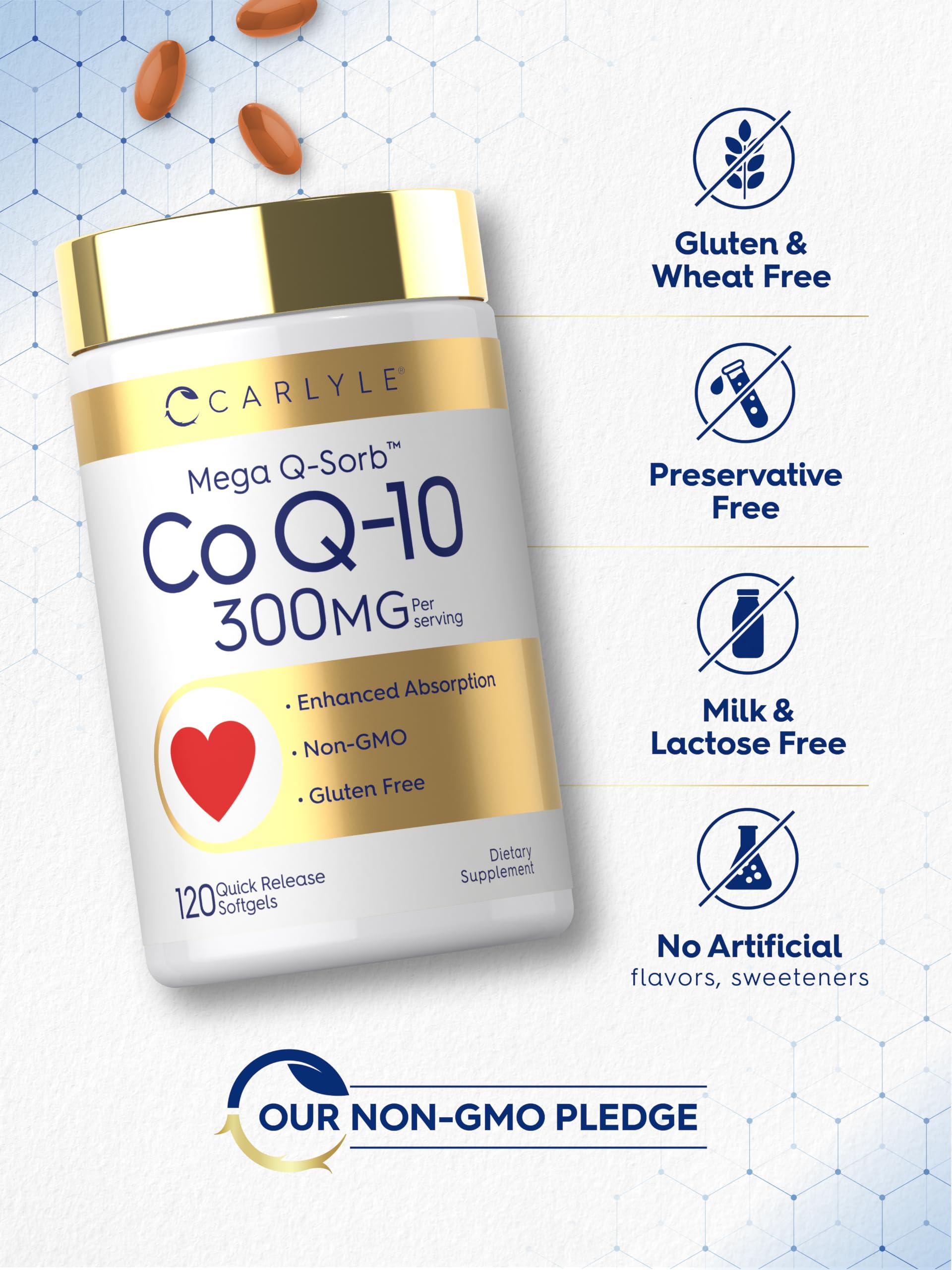 Carlyle CoQ10 300mg | 120 Softgels | Mega Q-Sorb Coenzyme Q-10 — Amazon image 5