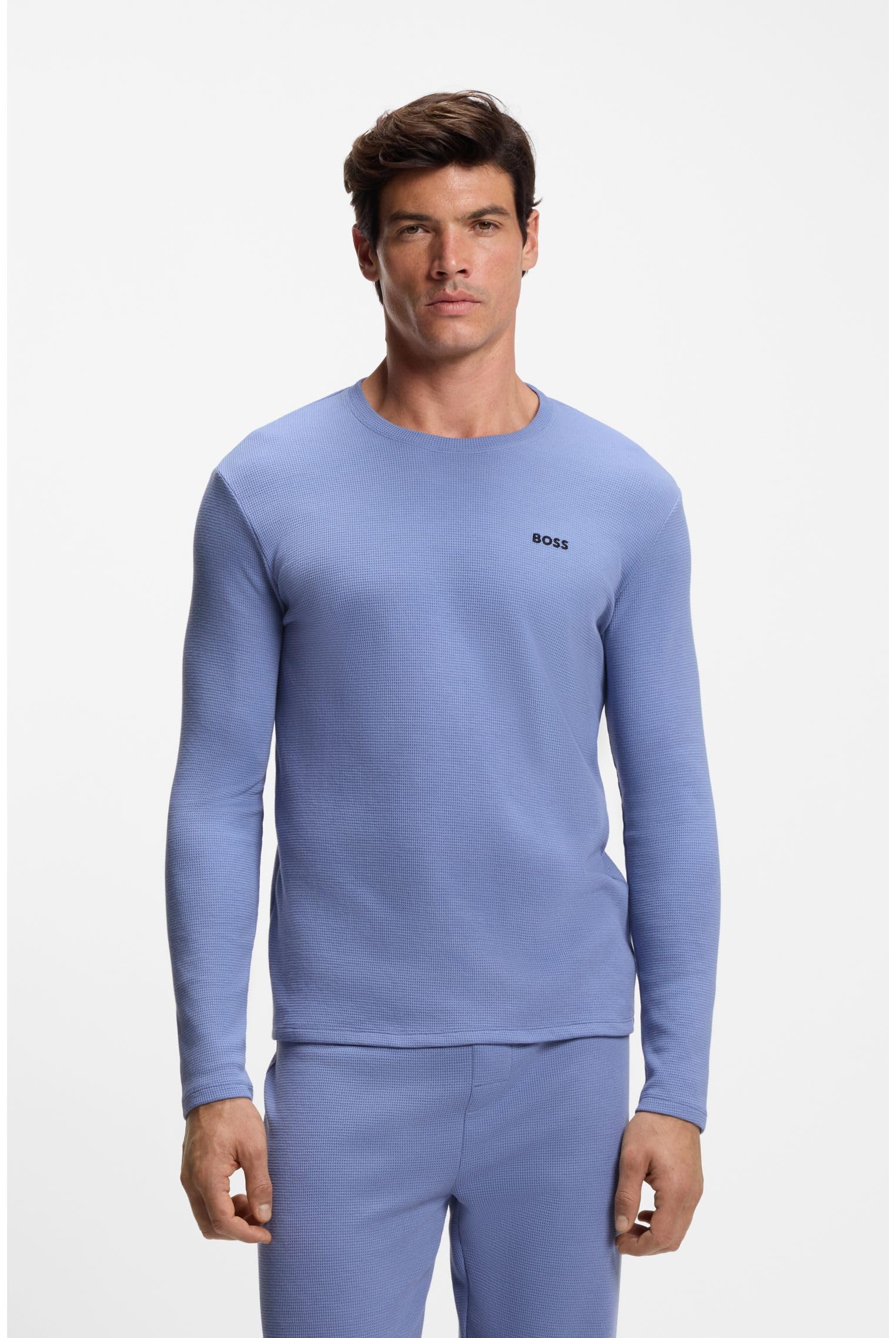 BOSS Hommes Waffle LS-Shirt T-Shirt de Pyjama en Coton mélangé à Logo brodé
