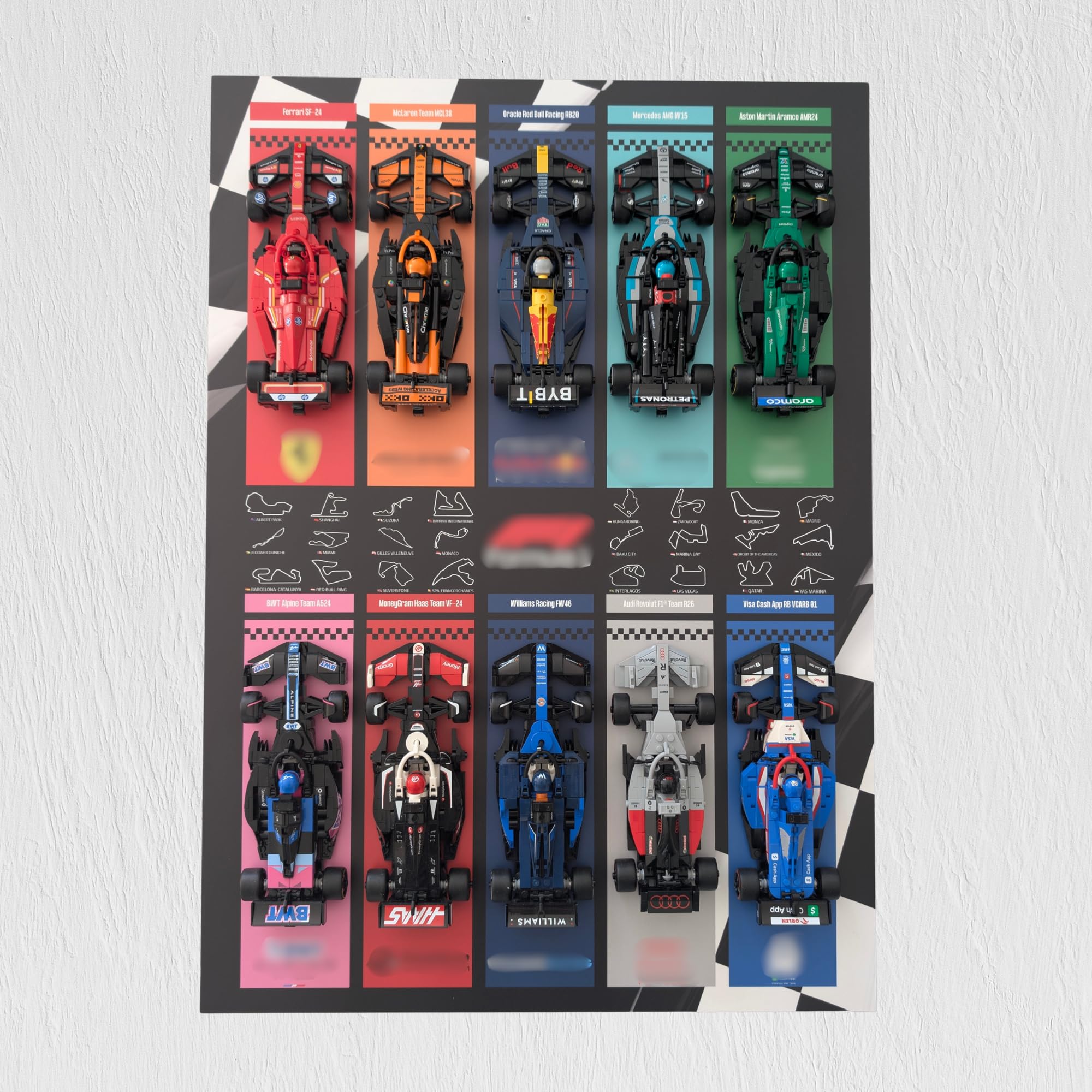 Générique Display à encadrer 50×70 cm pour collection LEGO F1 Speed Champions – Support Forex 3 mm - Décoration murale pour collectionneurs - Figurines non incluses