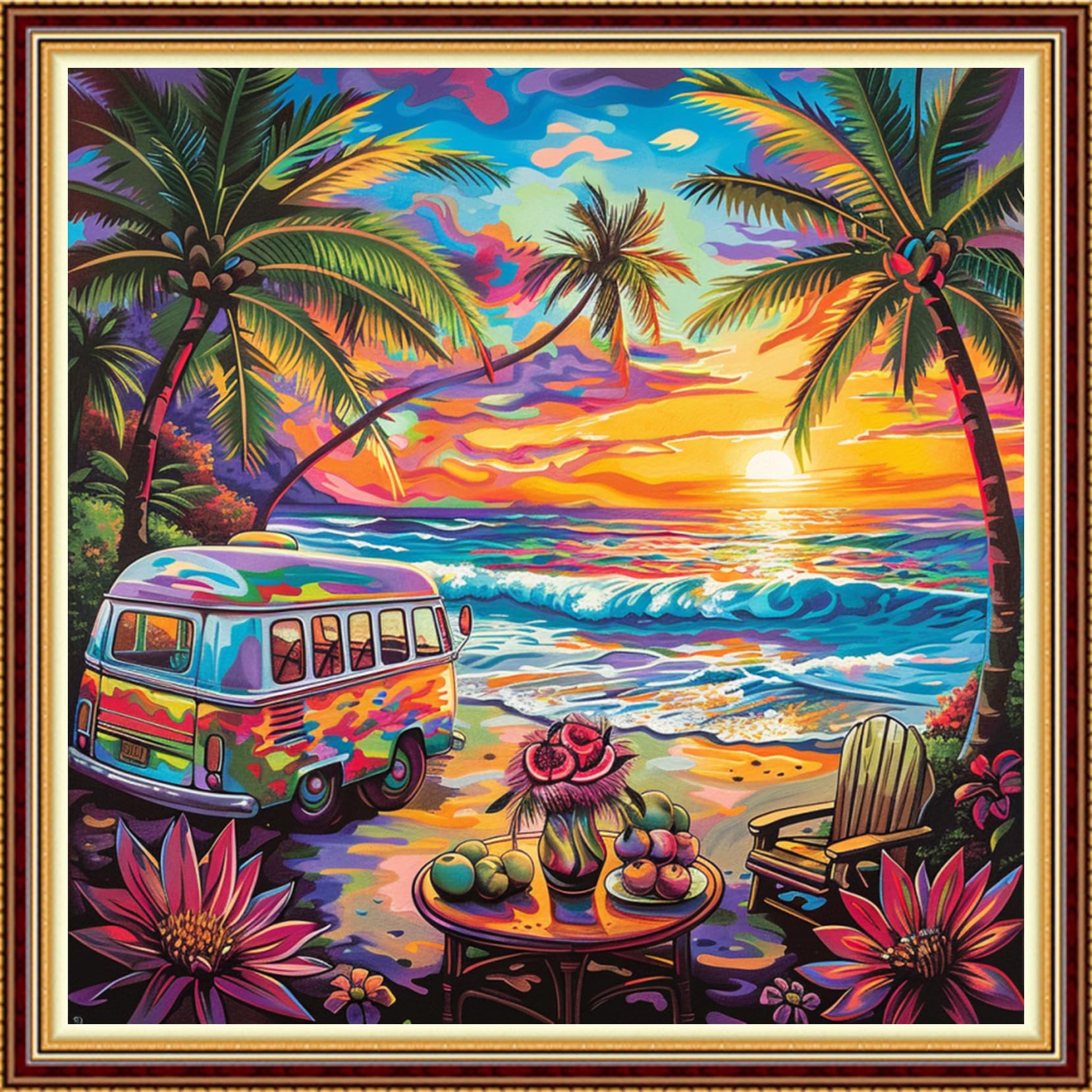 Fanxvivy Stamped Counted Cross Stitch Kits for Adults Printed Cross-Stitch Patterns 11CT Stamped or Counted Cross Stitching Embroidery Kit Needlepoint Kits-Sunset Afternoon Tea 18x18 inch
