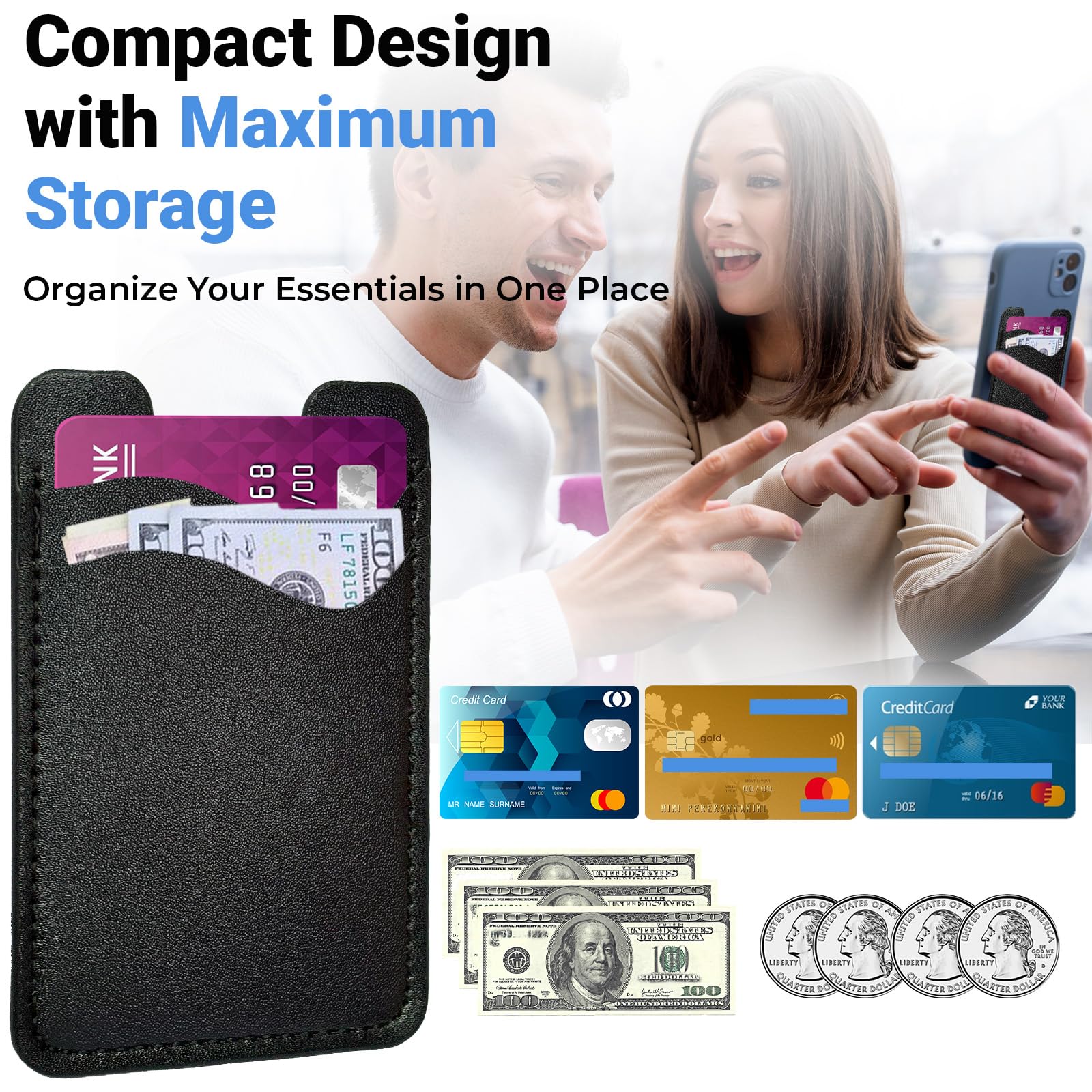 Cartera para teléfono móvil, soporte para tarjetas de crédito para teléfono, funda de piel tipo cartera para teléfono, cartera para teléfono celular, cartera adhesiva para iPhone, Samsung y