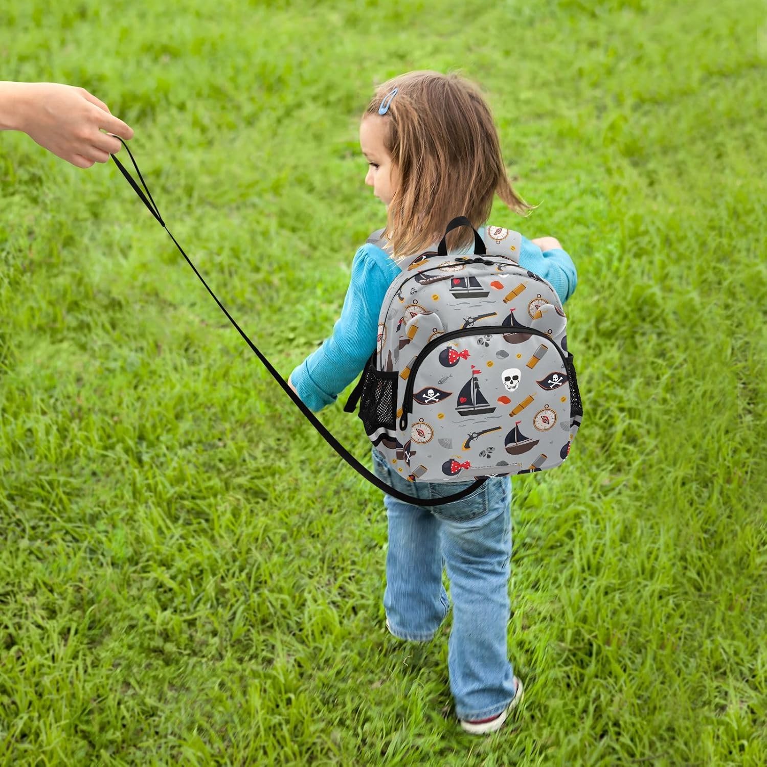Pirate Element Skull Gray Toddler Harness Backpack for Boys Girls 3-6 Years Kids Backpack with Anti Lost Safety Leash Baby Harness Bookbag for Travel Walking Preschool