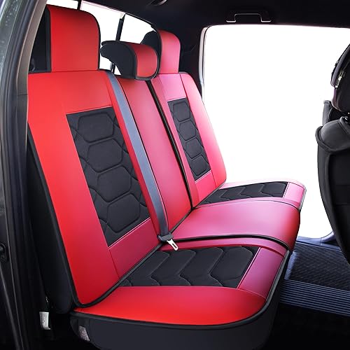 Miniatura 4 de OASIS AUTO Honda Ridgeline Accessories Fundas de asiento 2006-2025 de cuero de ajuste personalizado (juego completo, rojo)