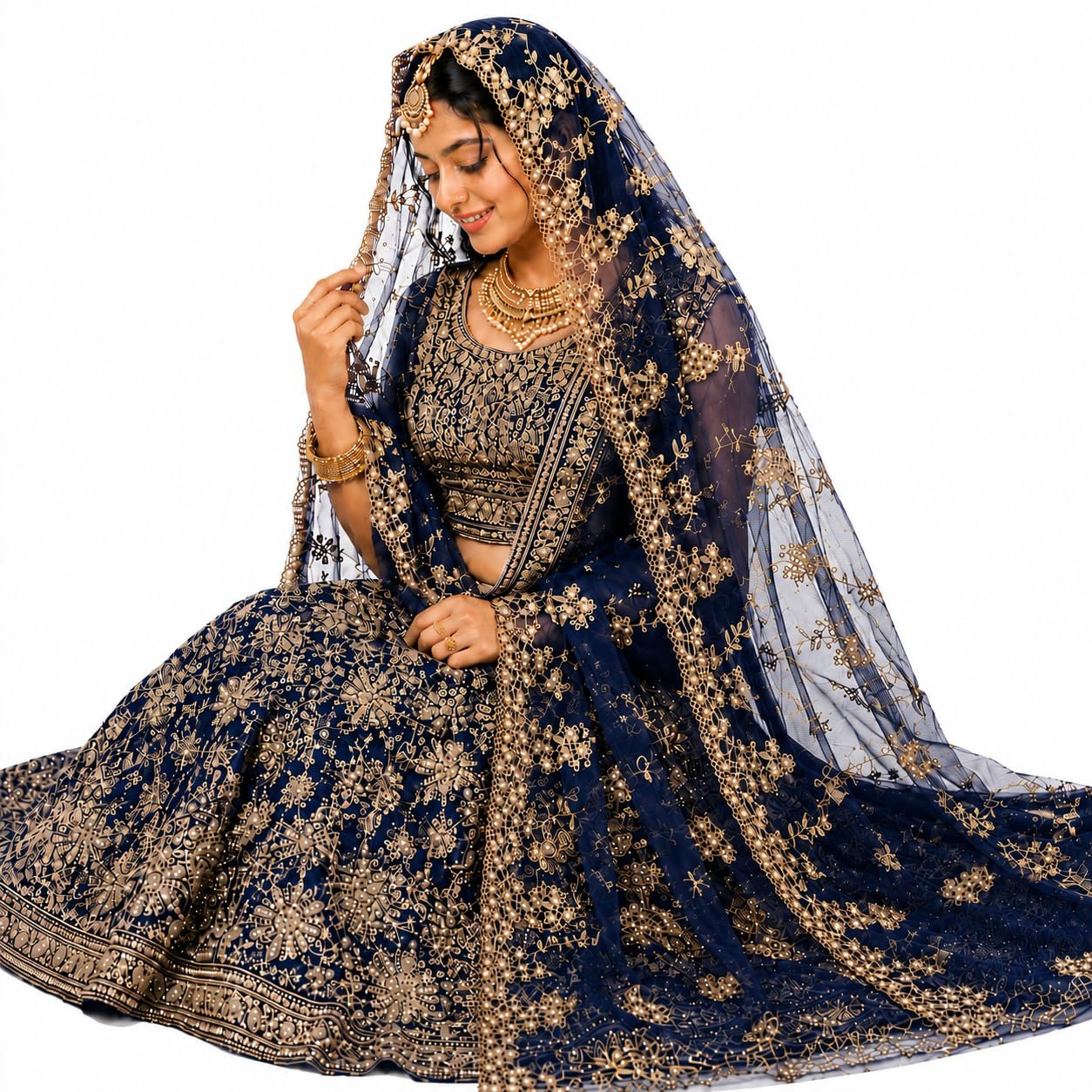 Women’s Bridal Net Shawl for Lehenga | Glitter and Emroidery Dupatta for Wedding, Party & Festival Wear 2.5 Mtr-picture-50