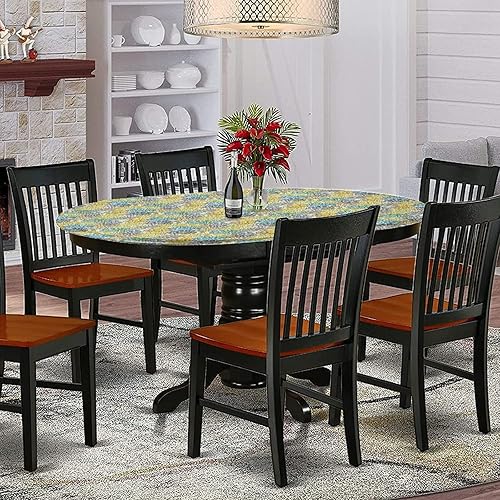 Miniatura 2 de XISUNYA Mantel ovalado ajustable de poliéster elástico, con diseño de hojas de follaje y dibujo de garabatos, para cocina, interior, comedor, se