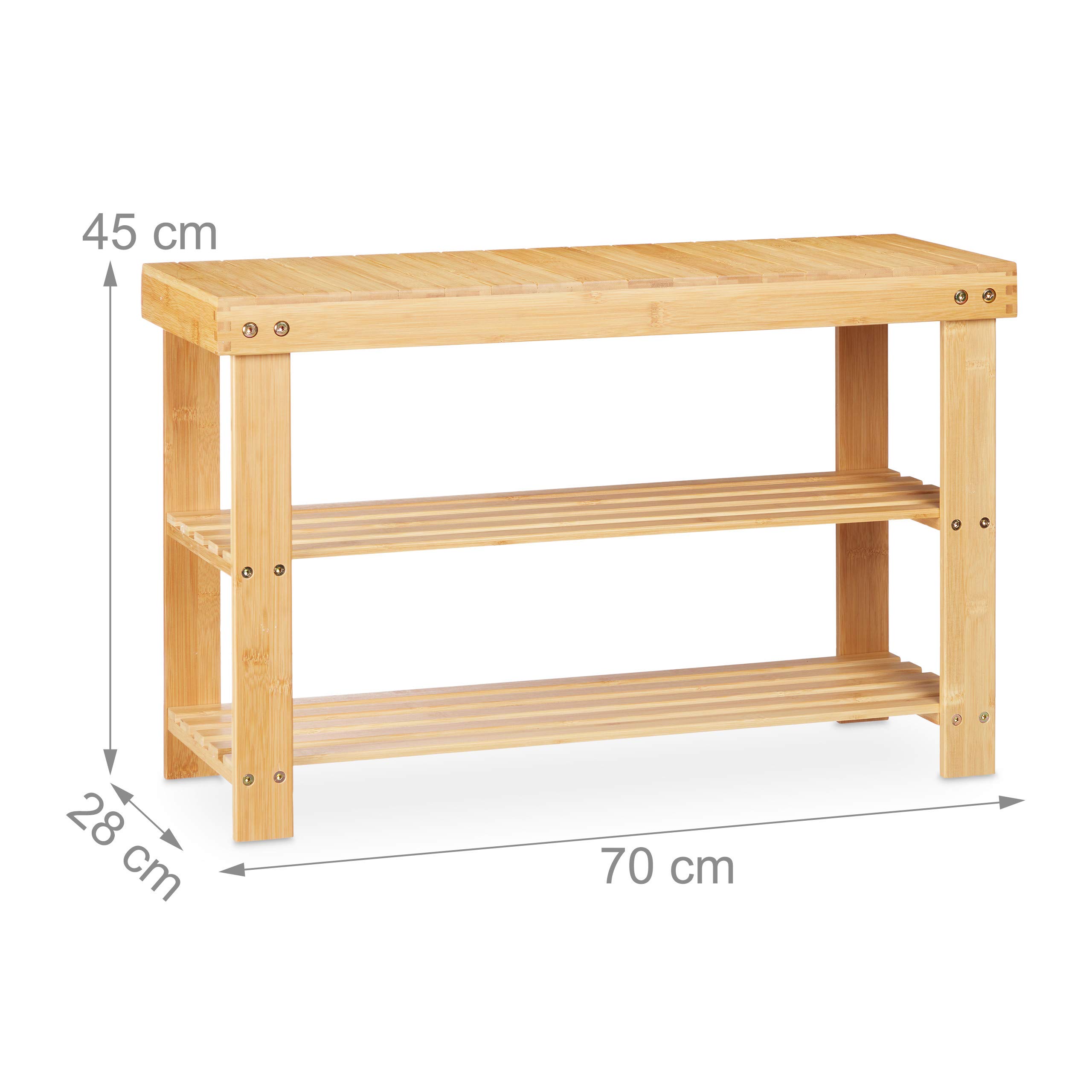 Relaxdays Banc Bambou 2 Niveaux - Range-Chaussures Avec Banquette, 45x70x28,5 Cm, Gris Naturel