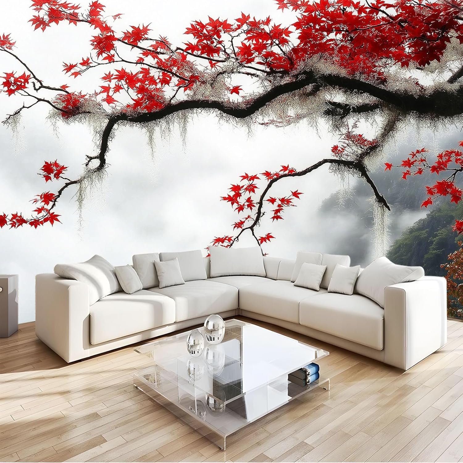 Papier peint en soie haute qualité motif érable d'automne pour une décoration murale raffinée