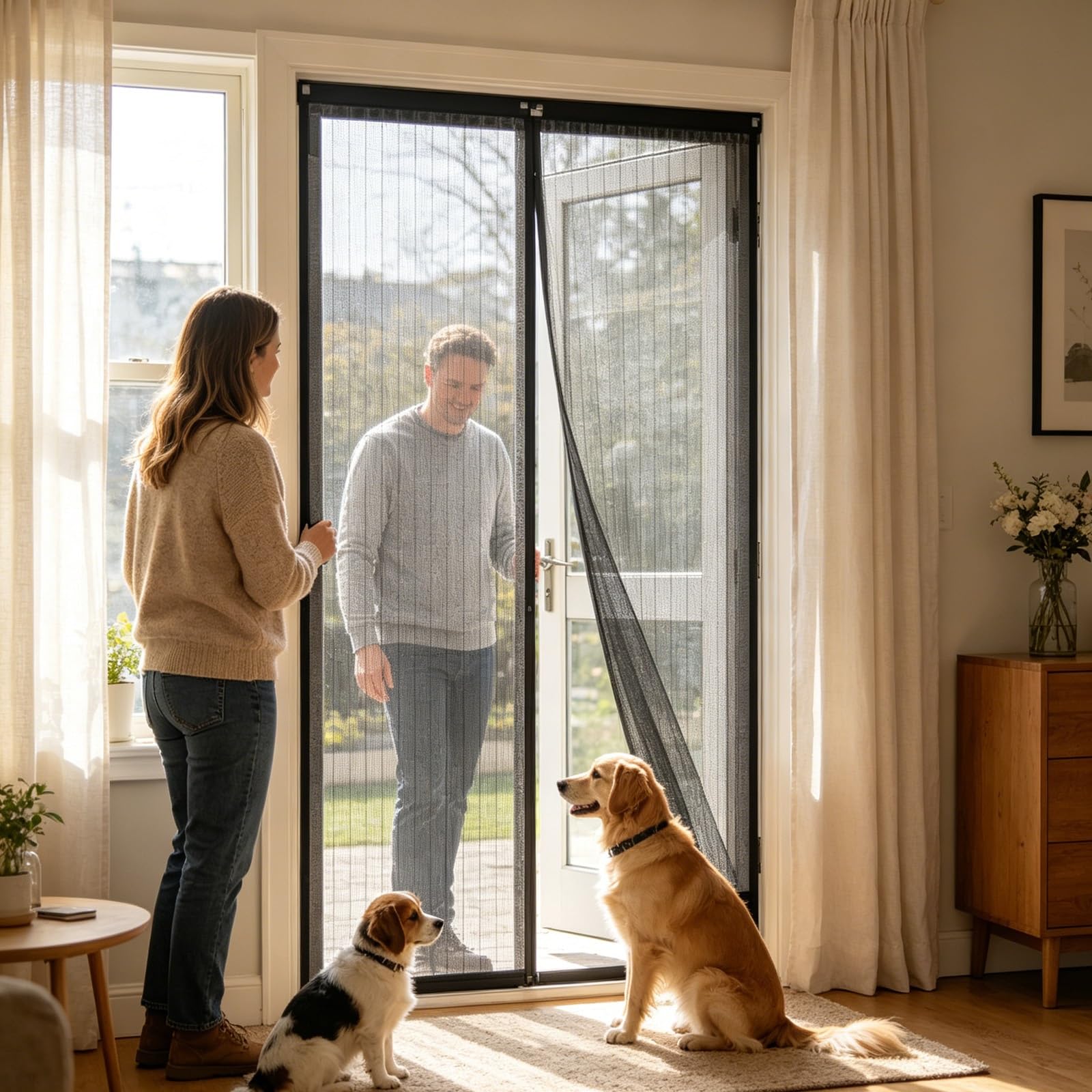 Gaifnag Black Cat Screen Door 165 X 178 Cm Hundreds Of Sizes, Anti Mosquito Mesh Curtain With Powerful Magnets Mosquito Double Door For Front Doors, Sliding Doors,