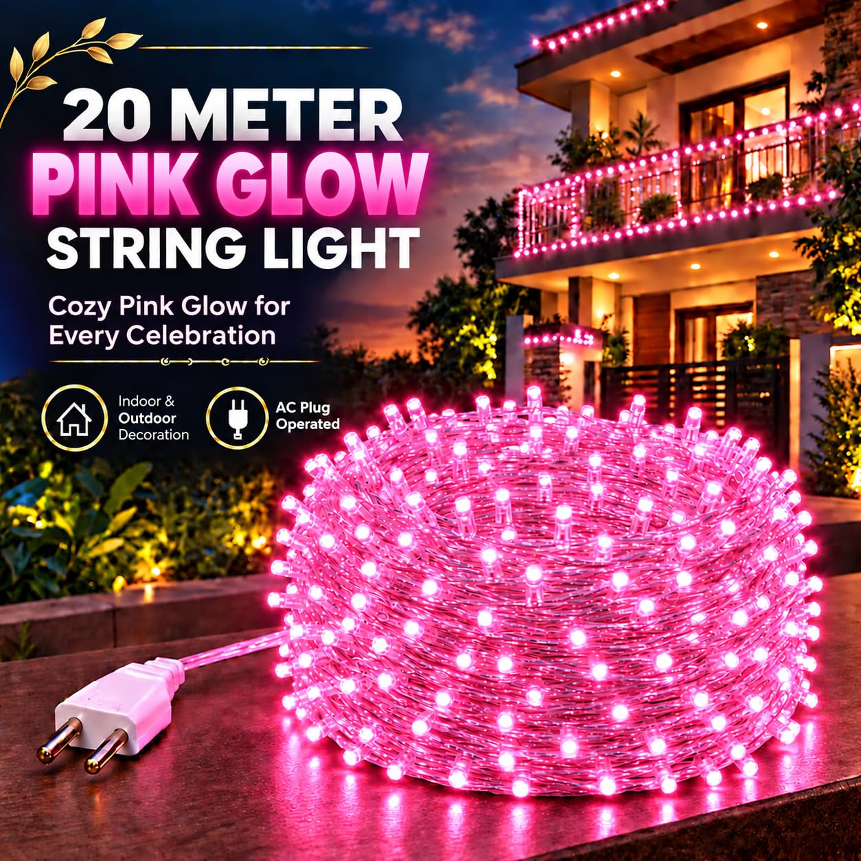 Pink LED String Lights - 20M Glow for Home & Events -3