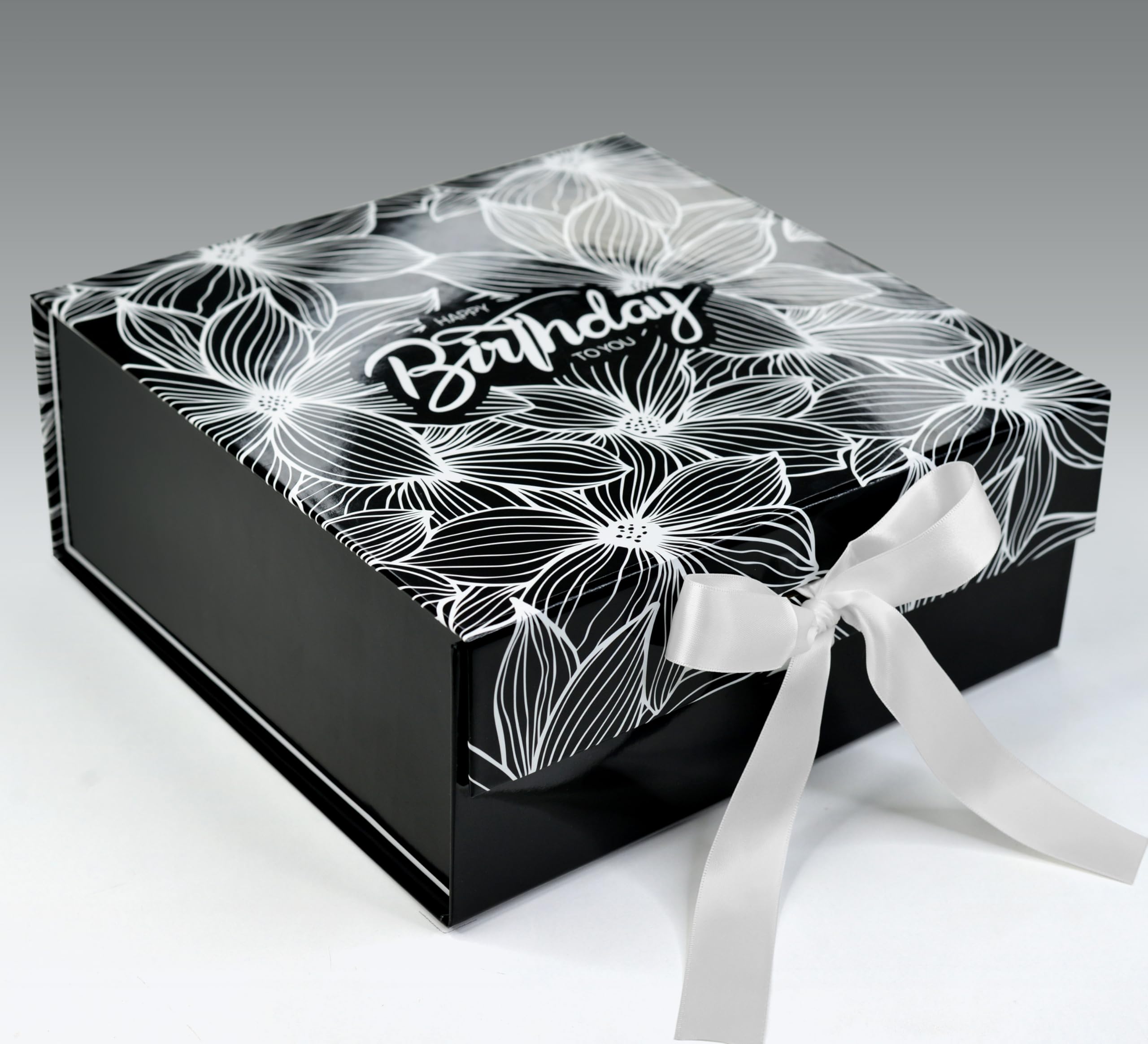 RBS® - MEDIUM Birthday Gift Box Empty (26 x 26 x 10cm) Gift Box for packing (1 Pack) Holding Upto 8kg Hamper Boxes for Gift Empty Multipurpose Birthday Gift for Couple Special (BW Giant Poppies)