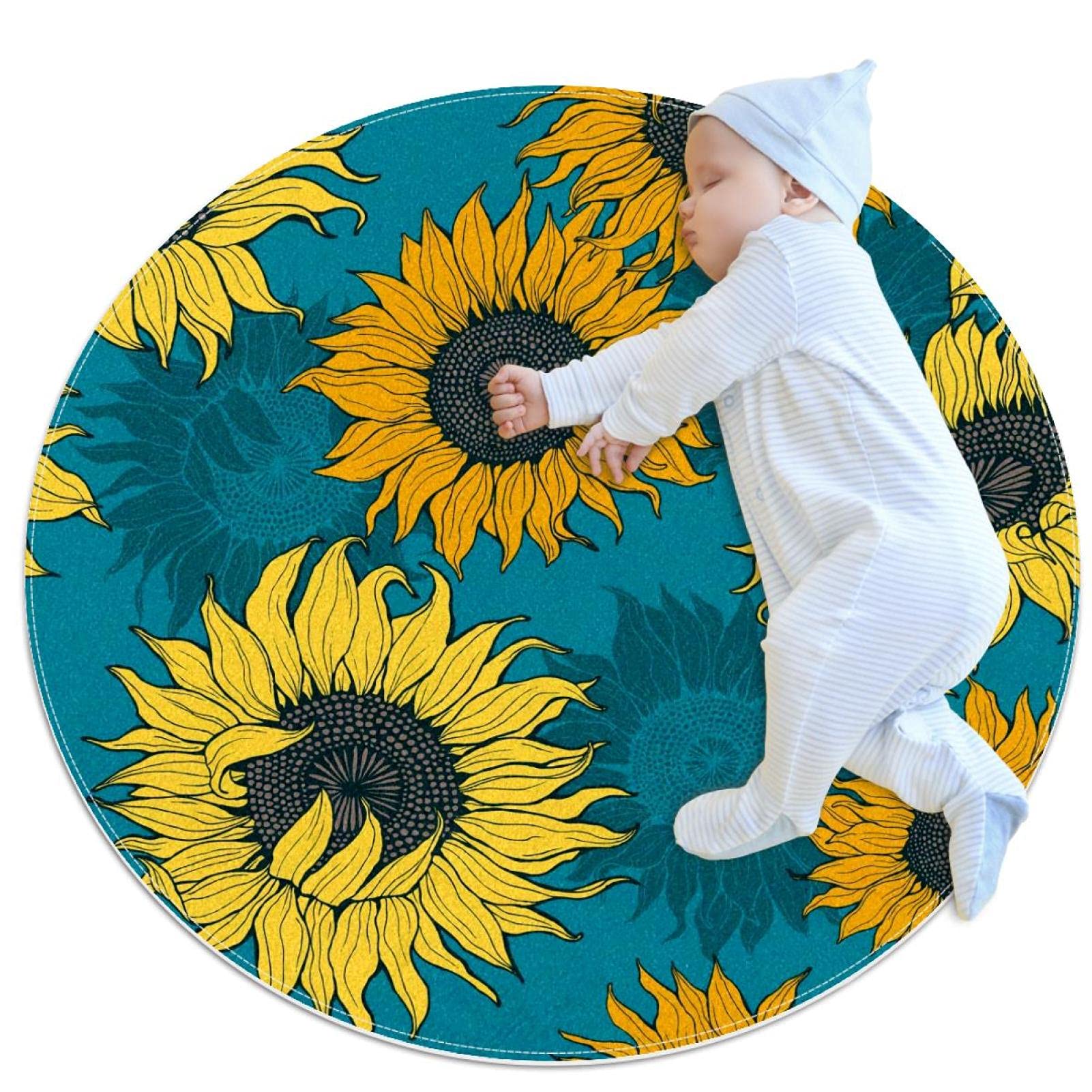 Tapis rond tournesols jaunes pour chambre d'enfant et coin lecture doux