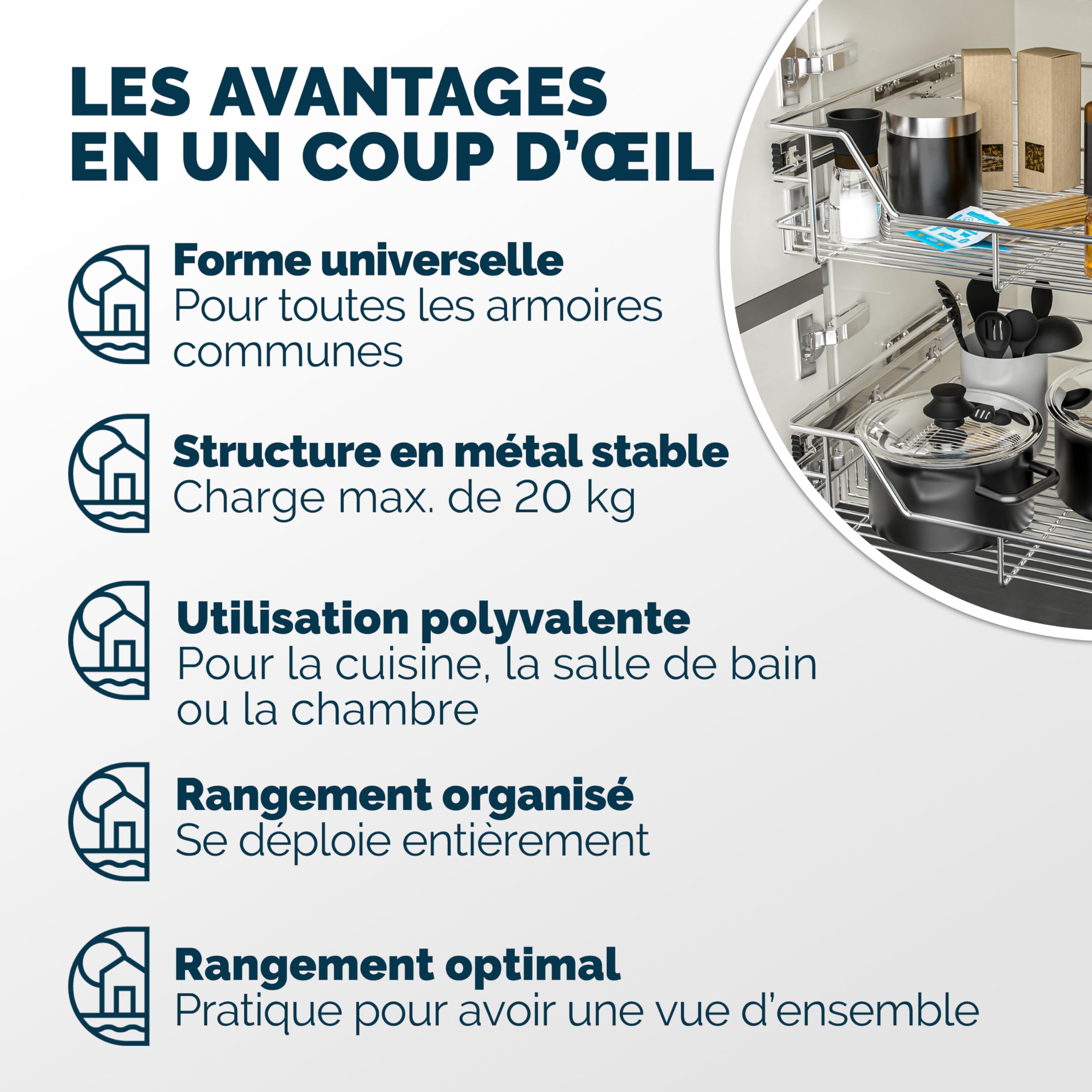 Casaria® 4x Tiroir télescopique de rangement 60 cm pour armoire cuisine tiroir de cuisine métal tiroir coulissant
