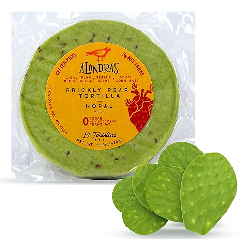 Alondras Tortilla Nopal baja en carbohidratos hecha de nopal, chía, linaza y semillas de sésamo. Tortillas keto bajas en carbohidratos con 20