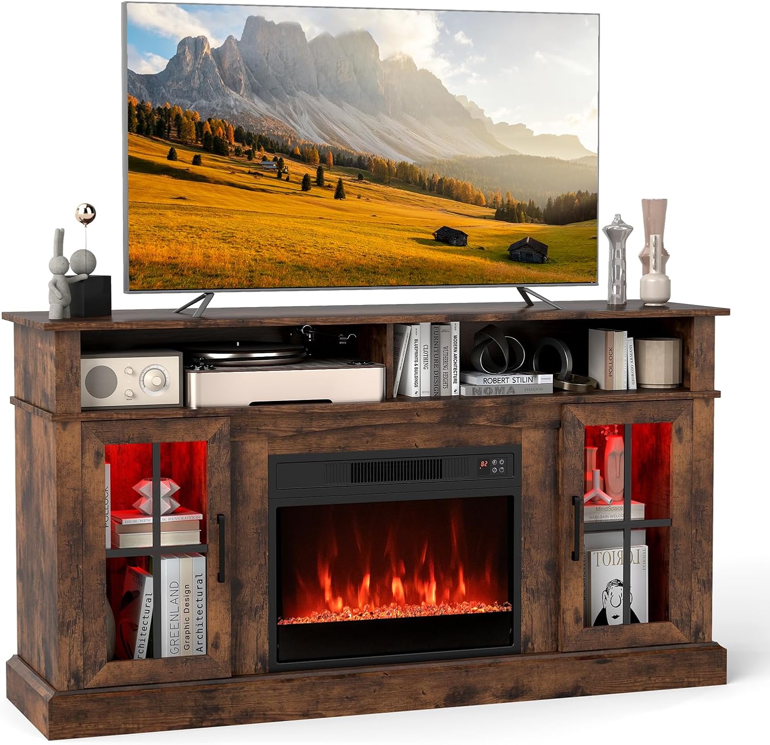 Soporte para TV Chimenea Eléctrica Tangkula 58" Rústico Marrón