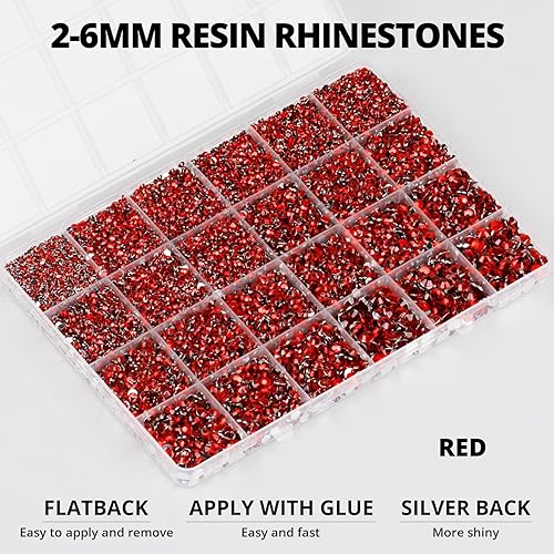 Miniatura 3 de 20000 diamantes de imitación rojos para manualidades con pegamento B7000 para ropa y uñas, cristales de rinestones rojos con parte trasera plana,