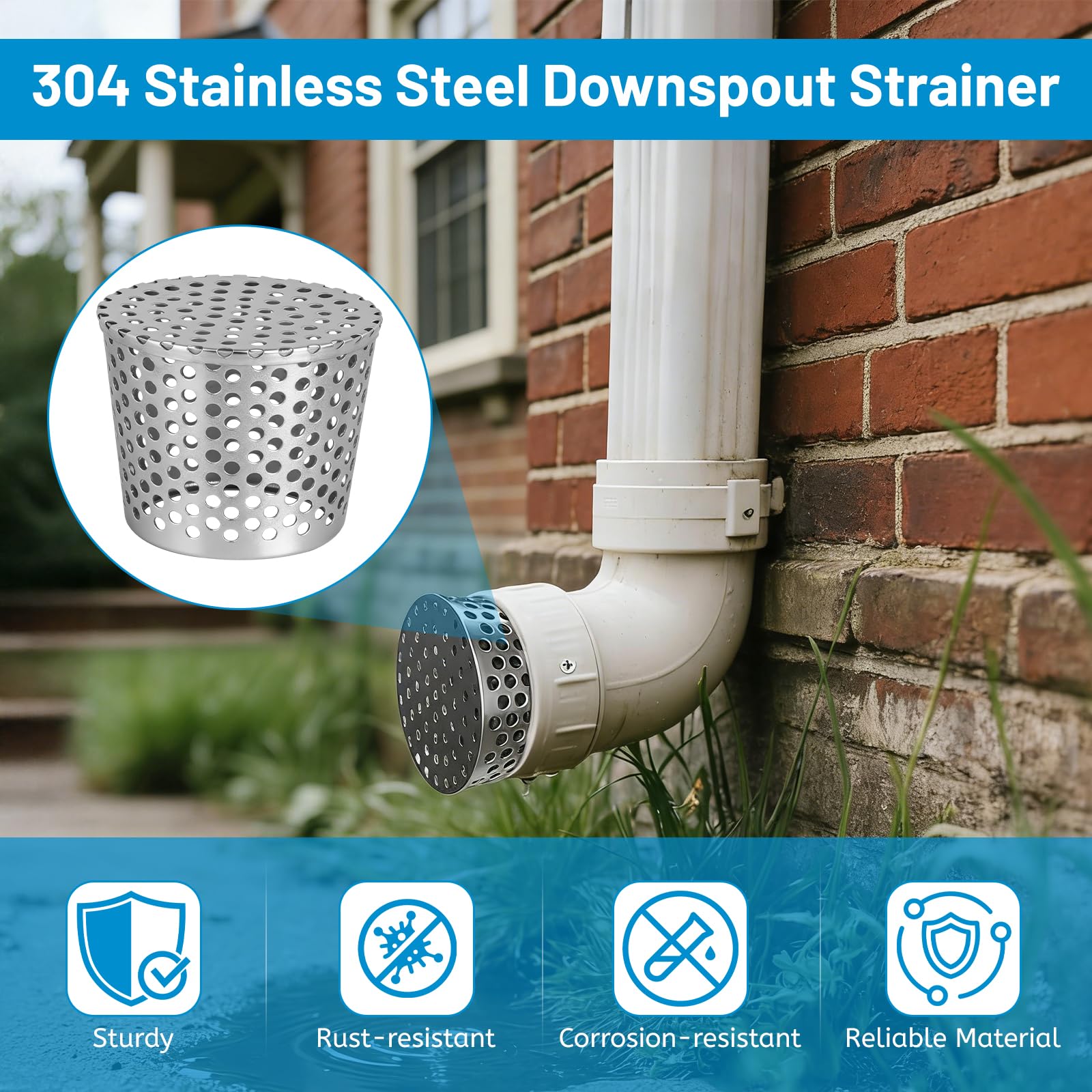 LALAGO 4 Pièces Crapaudine de Gouttière Grille 75-90mm, Gouttière Anti Feuilles Filtre de Descentes en Acier Inoxydable, Grilles de Drainage pour Maison Avant-Toit Fossé Égout pour Éviter les Blocages