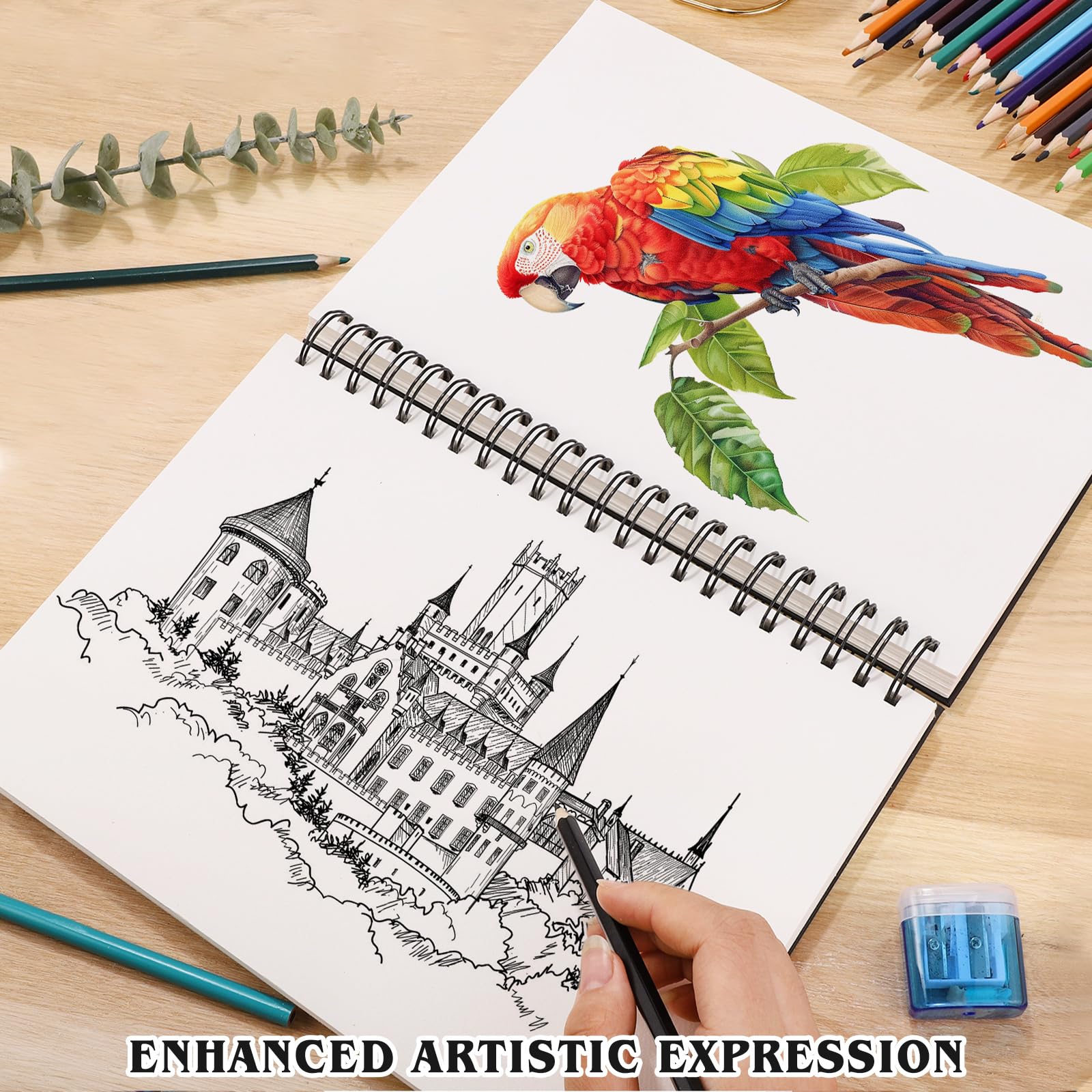 A4 Sketch Book, 60 Sheets Hardcover Spiral Bound Sketch Pad, 160gsm Thick Paper Drawing Pad - Image 4