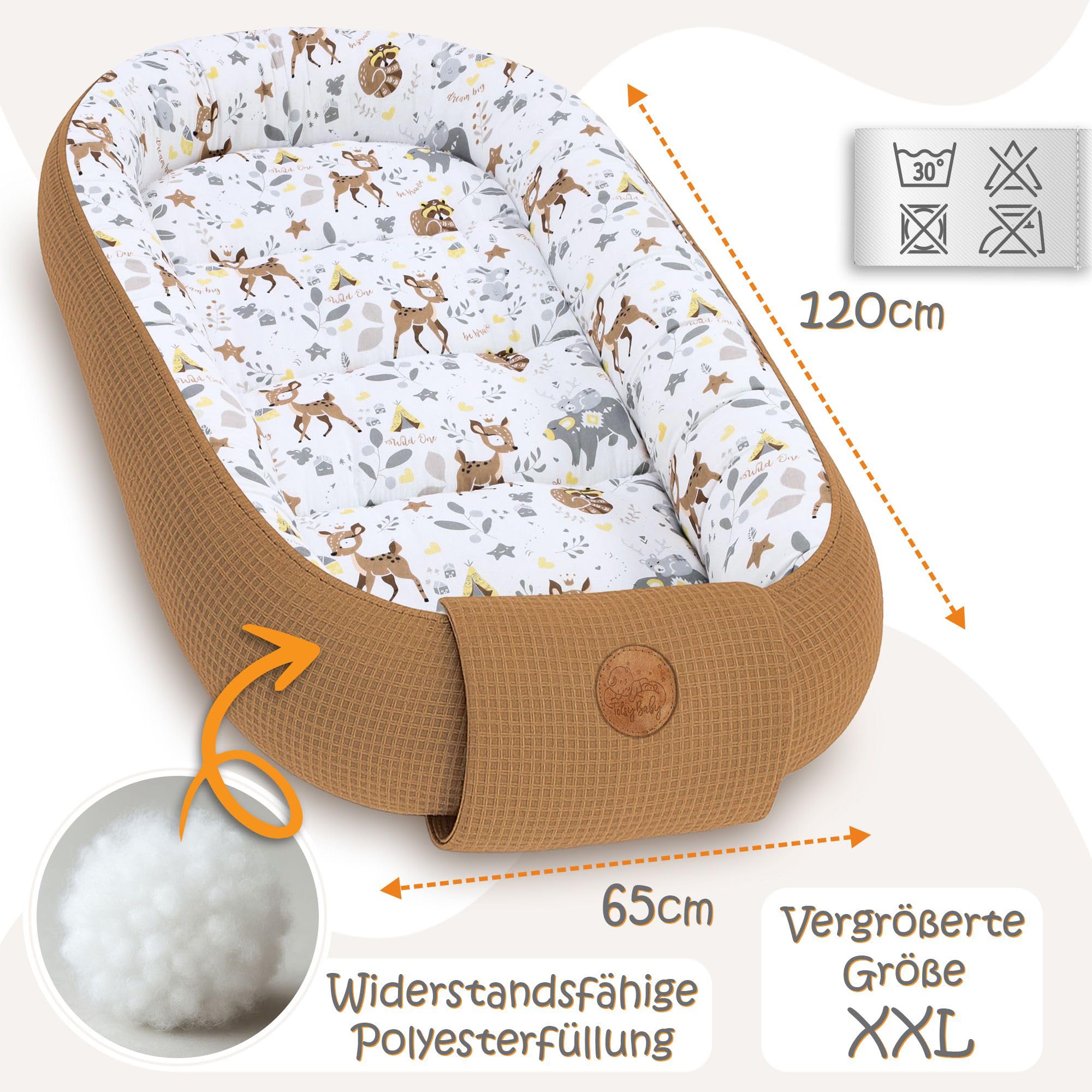 Kokon z zakładką i naszywką Totsy Baby bawełna jelonki i niedźwiedzie + wafel brązowy 65x120