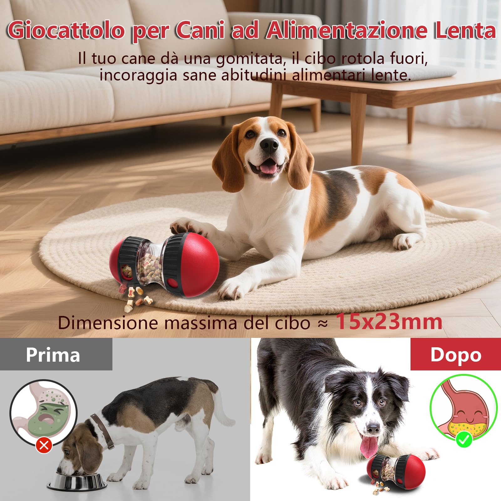Dufuso Gioco di intelligenza per cani, mangiatoia lenta per cani che migliora la digestione, divertente gioco di occupazione per caniche distribuisce cibo - Rouge