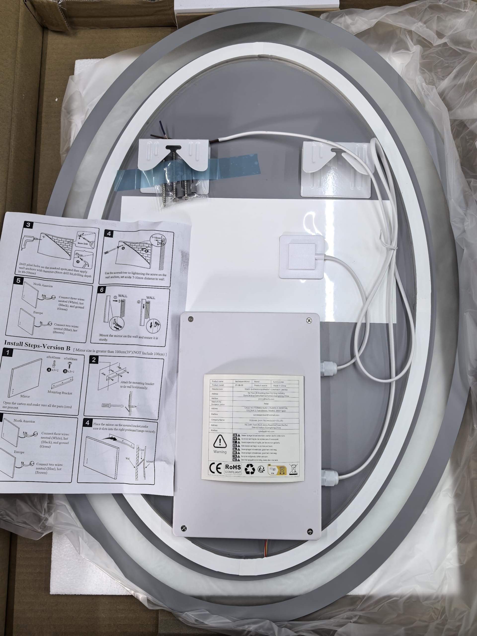 70x90 cm Ovaler LED-Badezimmerspiegel Beleuchtet Wandmontage