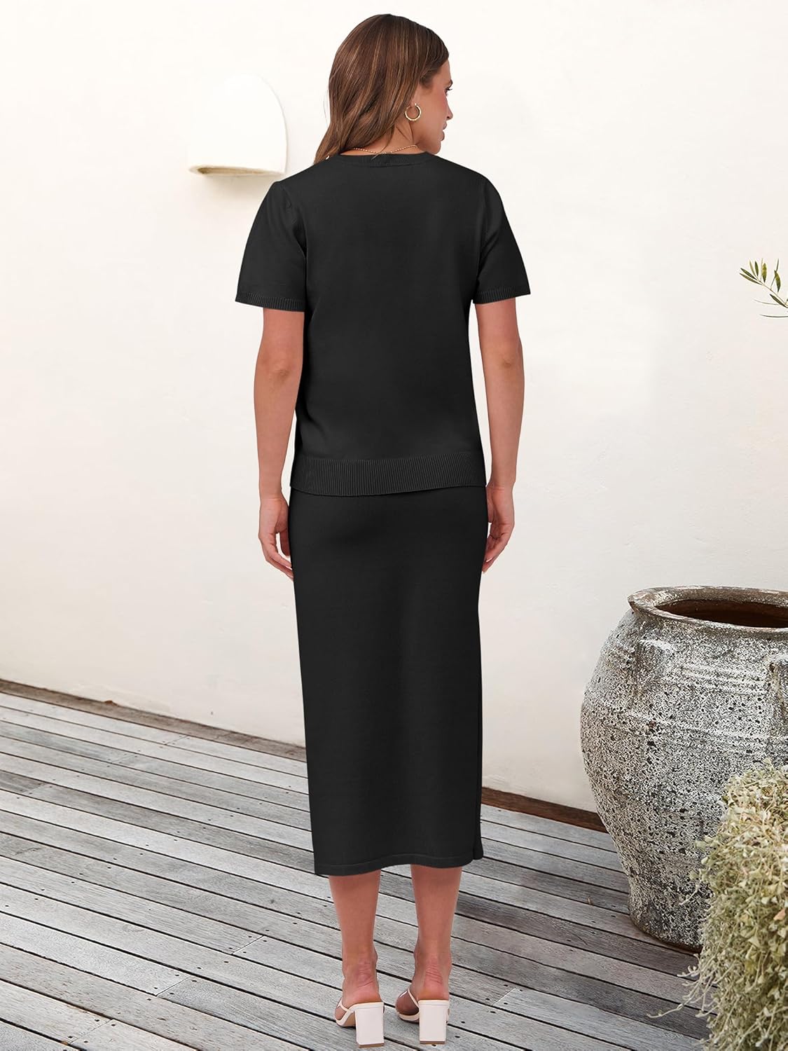 ANRABESS Womens 2 Piece Outfits Striped Sweater Skirt Sets 2026 Spring Casual Short Sleeve Pullover Tops Travel Midi Dress - Image 5