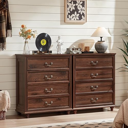 Miniatura 22 de Cómoda de 5 cajones estilo granja para dormitorio, cofres de cajones rústicos de 45" de alto con 4 patas de madera maciza, cómodas de almacenamiento