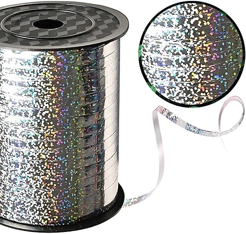 Miniatura 2 de BRZIKWT Cinta rizadora plateada de 500 yardas, hermosa cinta metálica prensada, rollo de cintas de globo, para regalo, arte, flores, globos para el