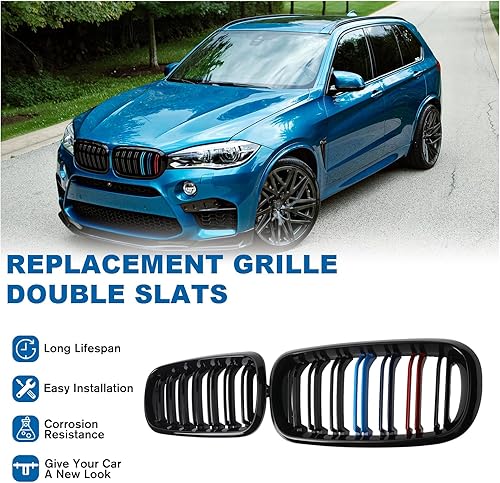 Miniatura 100 de Parrilla de riñón para parachoques delantero, color negro brillante, compatible con BMW X5 E70 X6 E71 2007-2014 doble listón doble línea Láminas