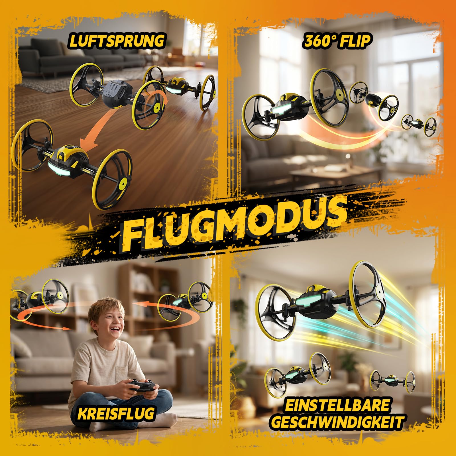 RC Wandkletternde Stunt Drohne mit Doppelrädern, 3-in-1 mit LED | ToyAward 2026 nominiert (Spielwarenmesse Nürnberg), 360° Tricks, Fernsteuerung für Jugendliche & Erwachsene