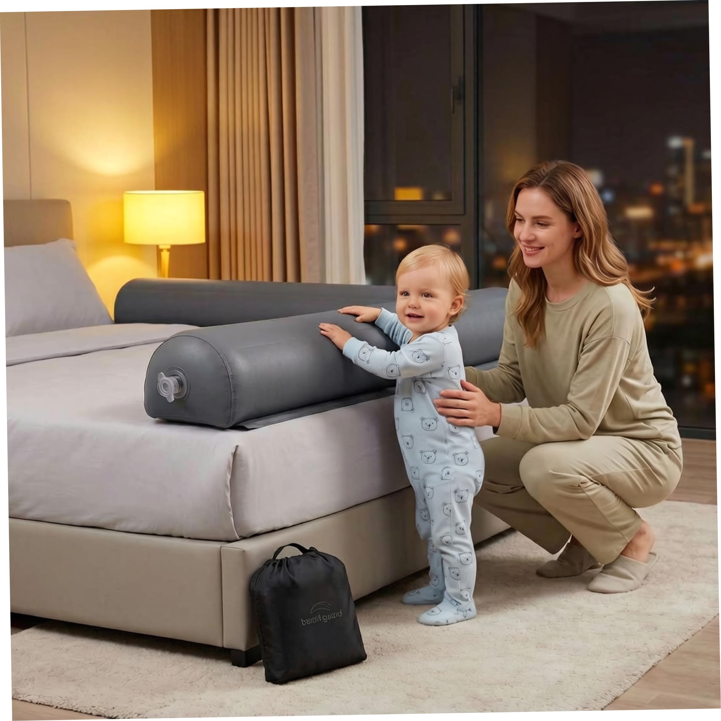 Sponde per letto gonfiabili da 2 pezzi Paraurti per lettino portatili ideali per i viaggi Paraurti per culla facile da installare ideale per le vacanze Grigio
