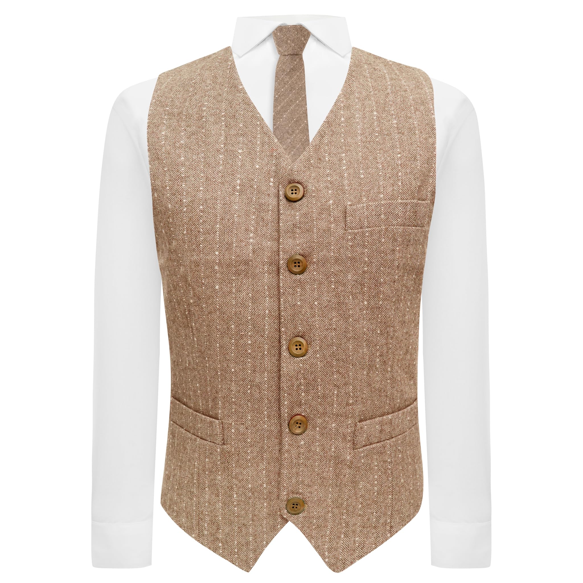 King & Priory Tan Brown Herringbone with Pinstripe Waistcoat - XL