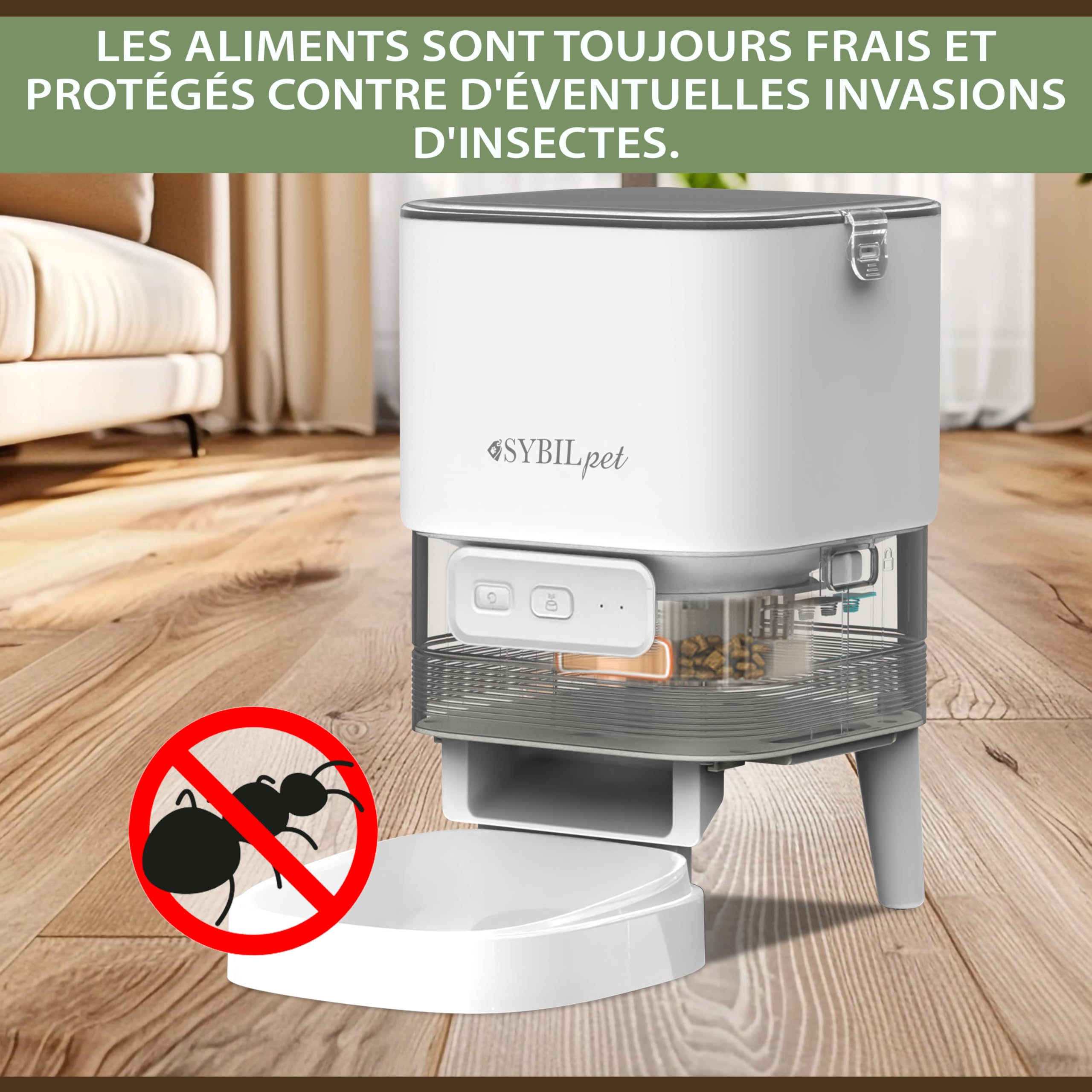 Distributeur Automatique de Croquettes pour Chat et Petit Chien 4L avec Application Tuya, Gamelle Connectée avec Message Vocal, Système Anti-Bourrage, Double Alimentation USB et Piles