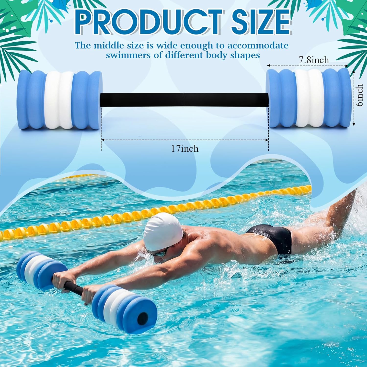 Soulchen Long Aquatic Exercise Dumbbells Foam Water Weights Dumbbell Aquatic Pool Barbells with High Density EVA Foam for Swim Water Aerobics Workouts Loss